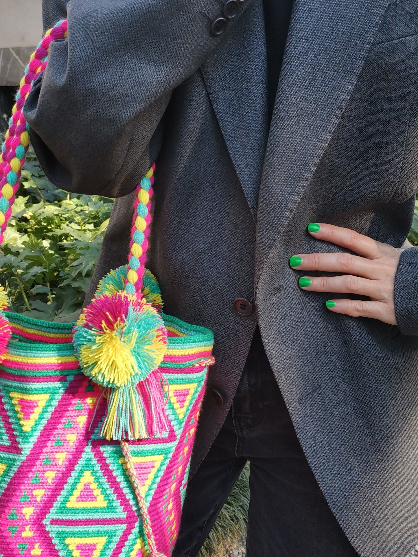Borsa mochila a spalla L verde e rosa