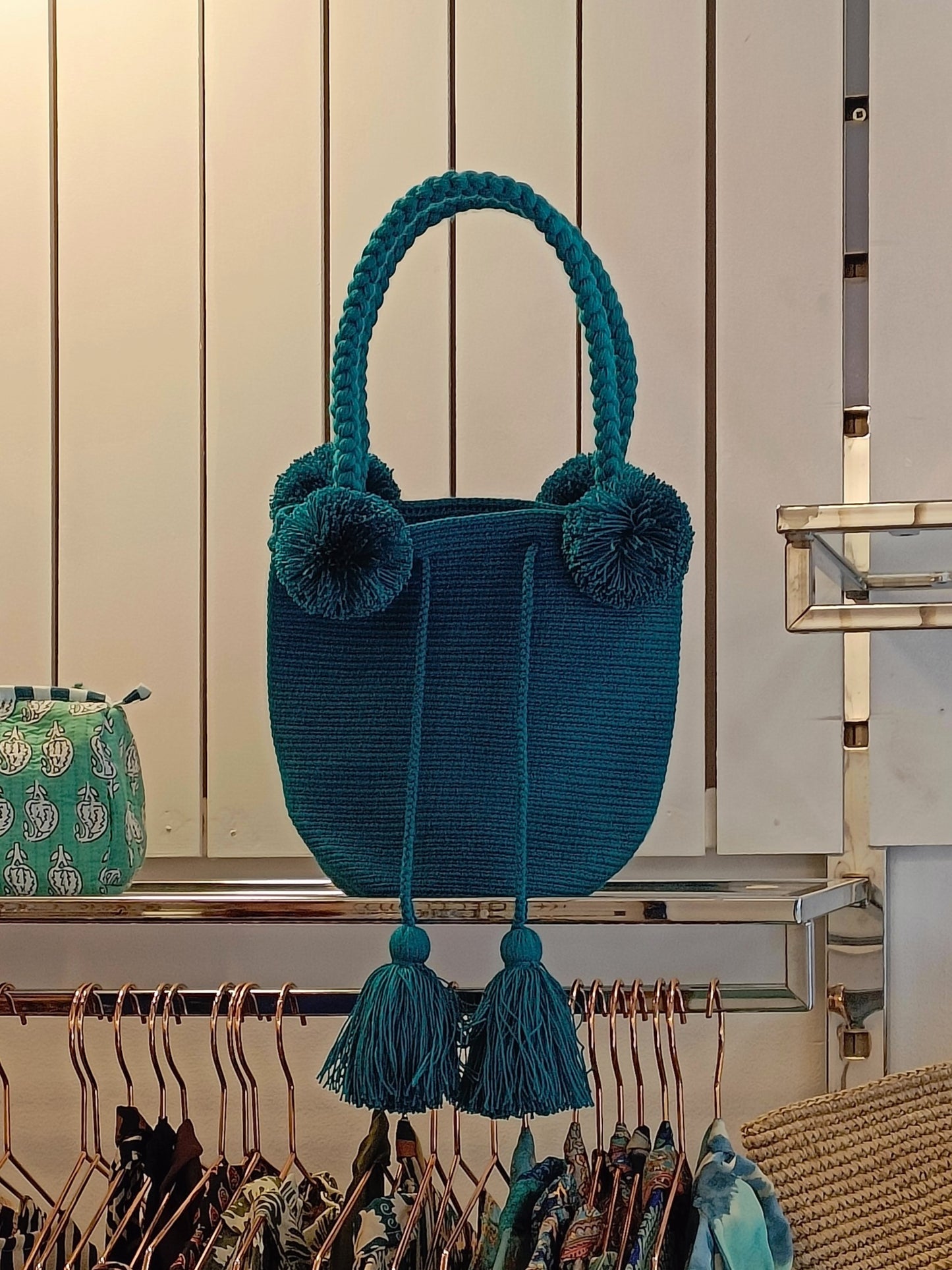 Borsa mochila a mano M monocolore verde petrolio