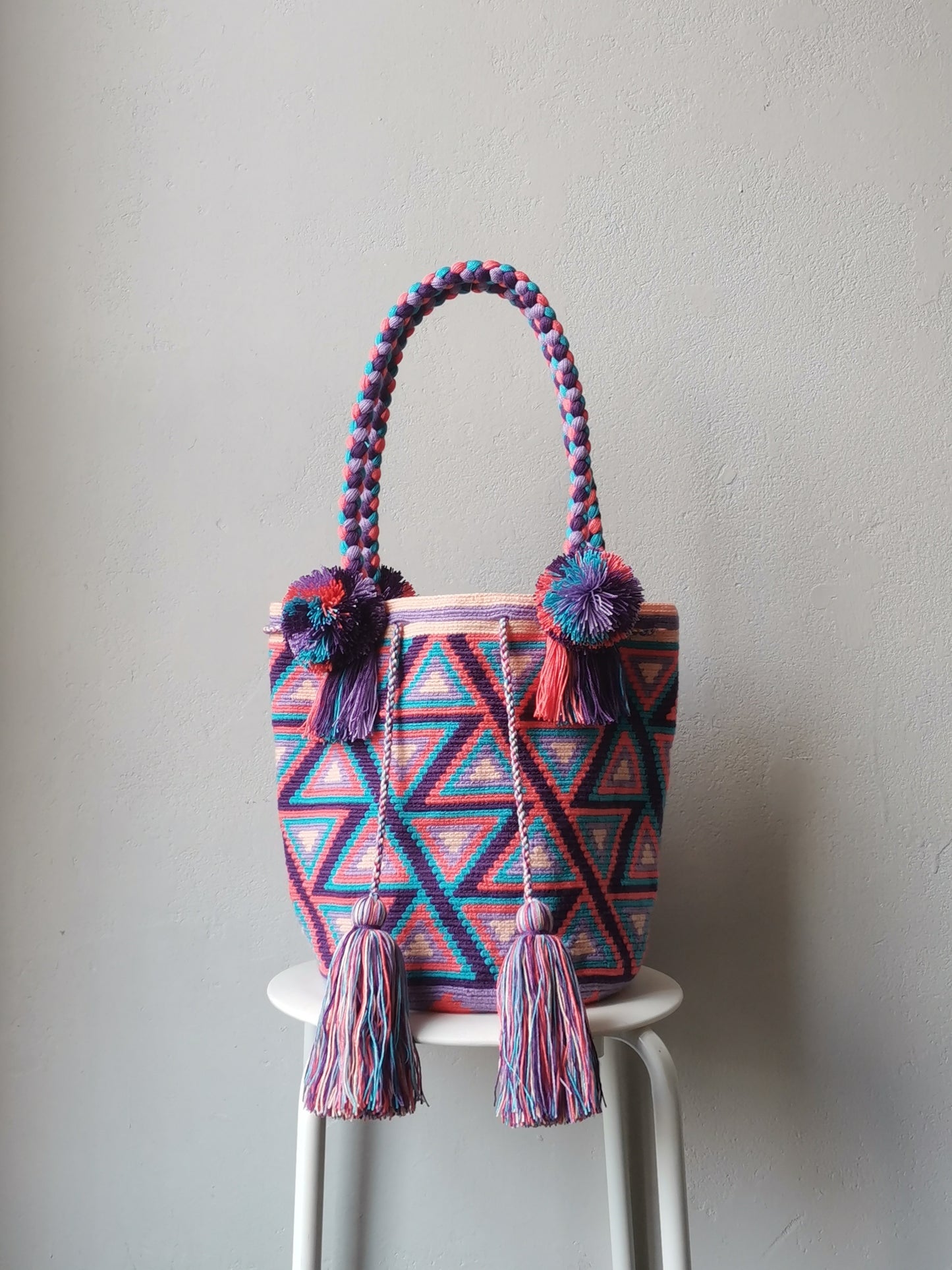 CLOSED OUT - L purple and salmon mochila shoulder bag