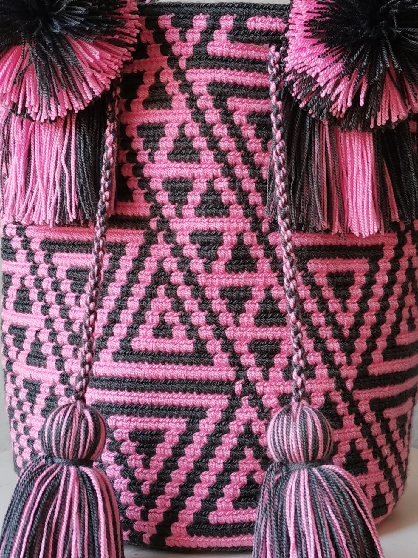 CLOSE OUT - Dark gray and pink M mochila handbag