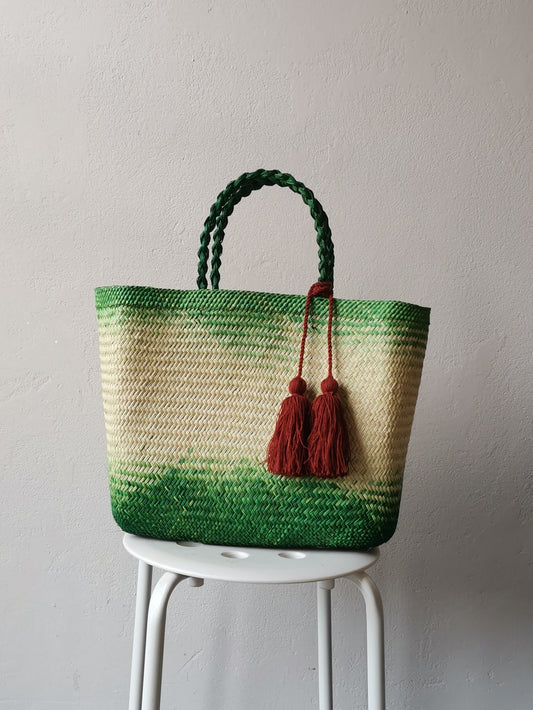 Cali basket bag L natural and green color