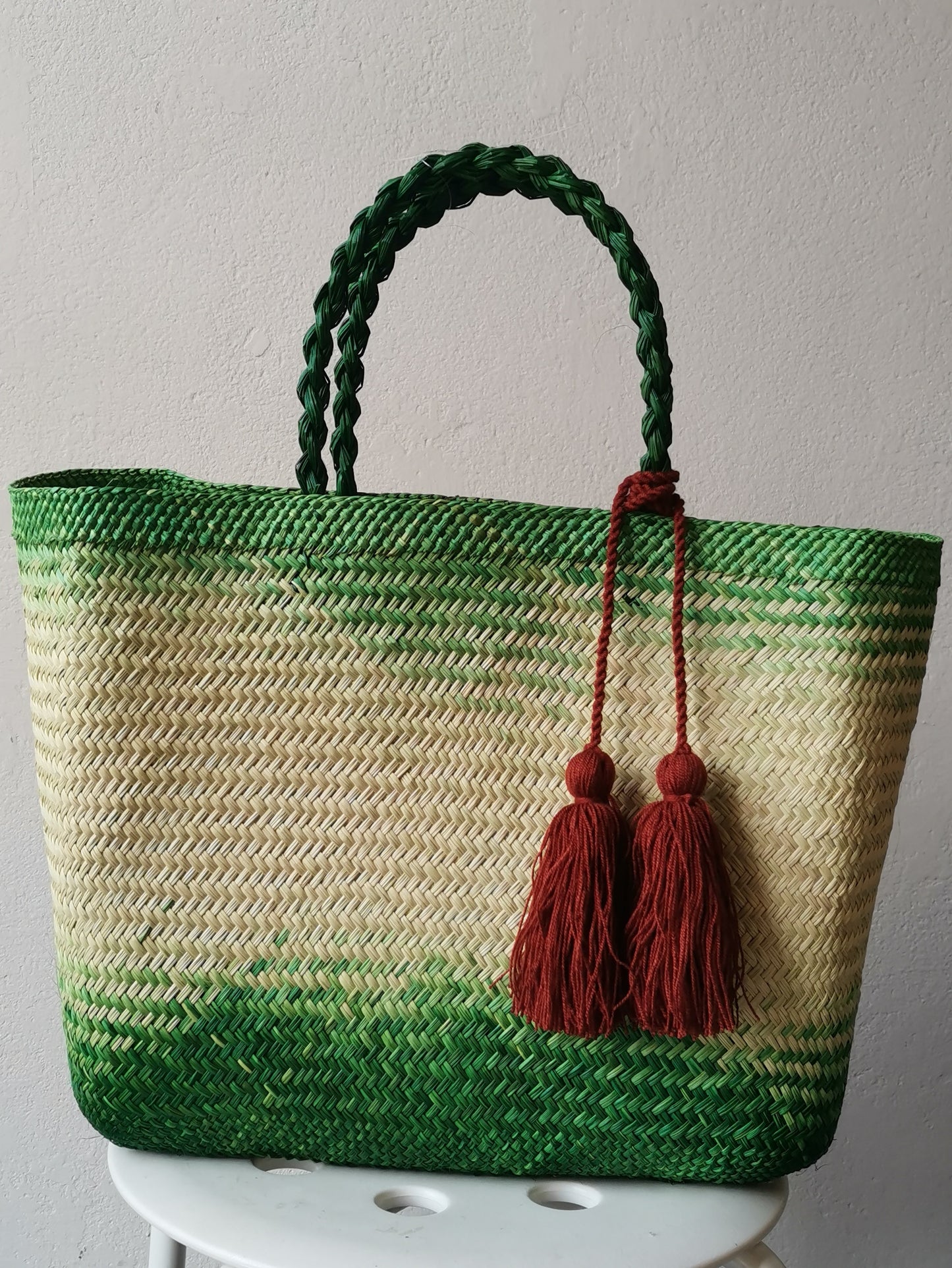 Cali L basket bag natural and green color