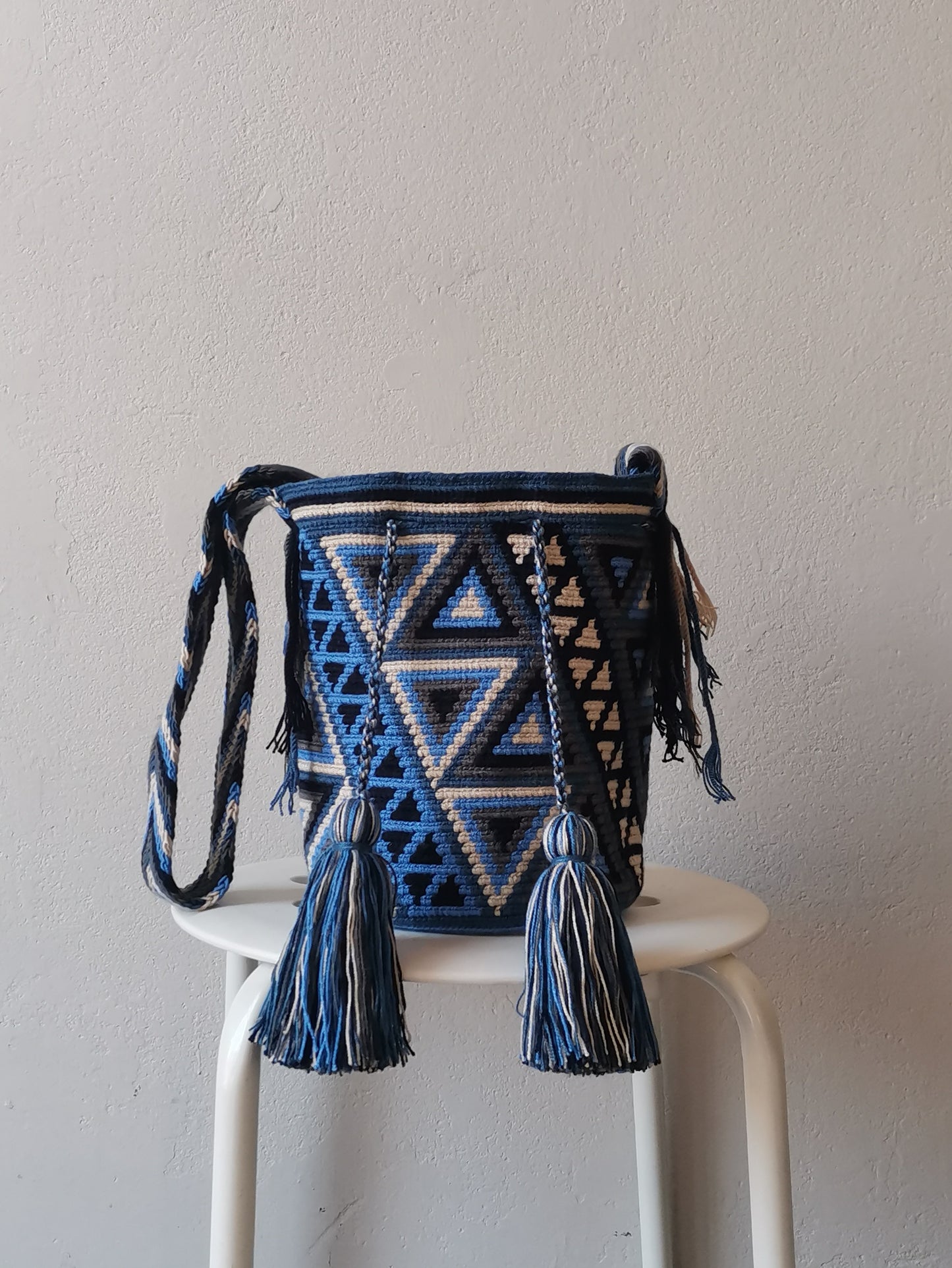 Borsa mochila a tracolla M blu e grigia
