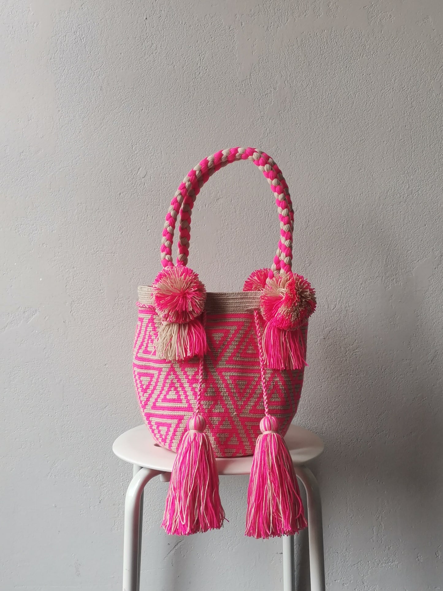 Sac à main Mochila M beige et rose