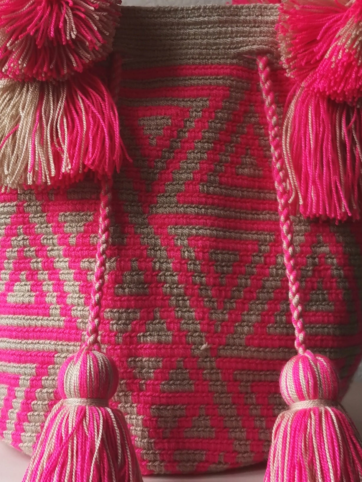 Sac à main Mochila M beige et rose