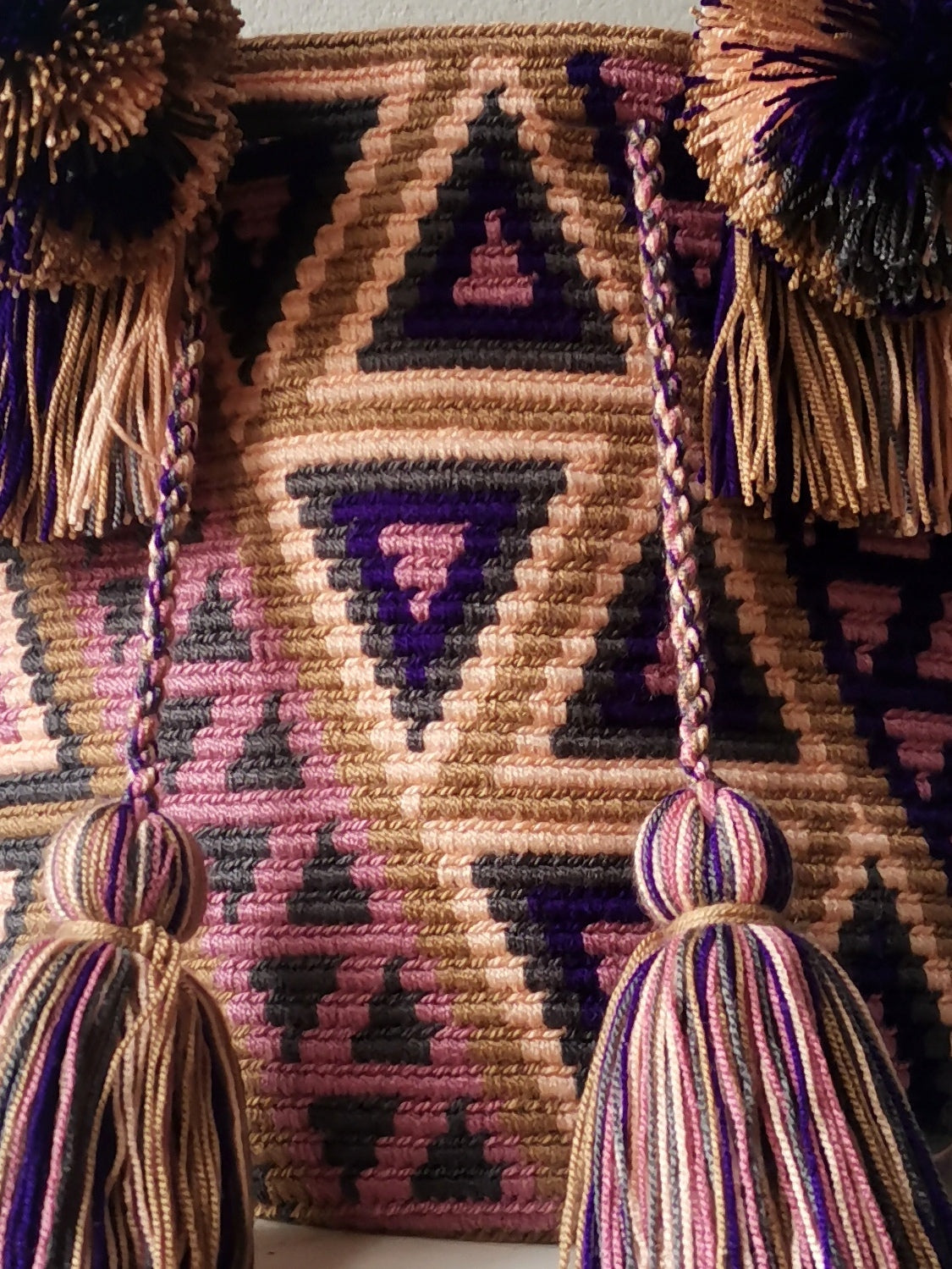 Borsa mochila a mano M beige e rosa