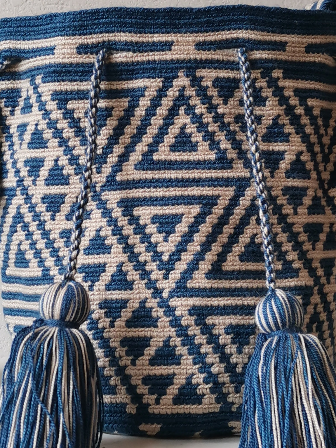 Sac mochila bandoulière M bleu denim et beige