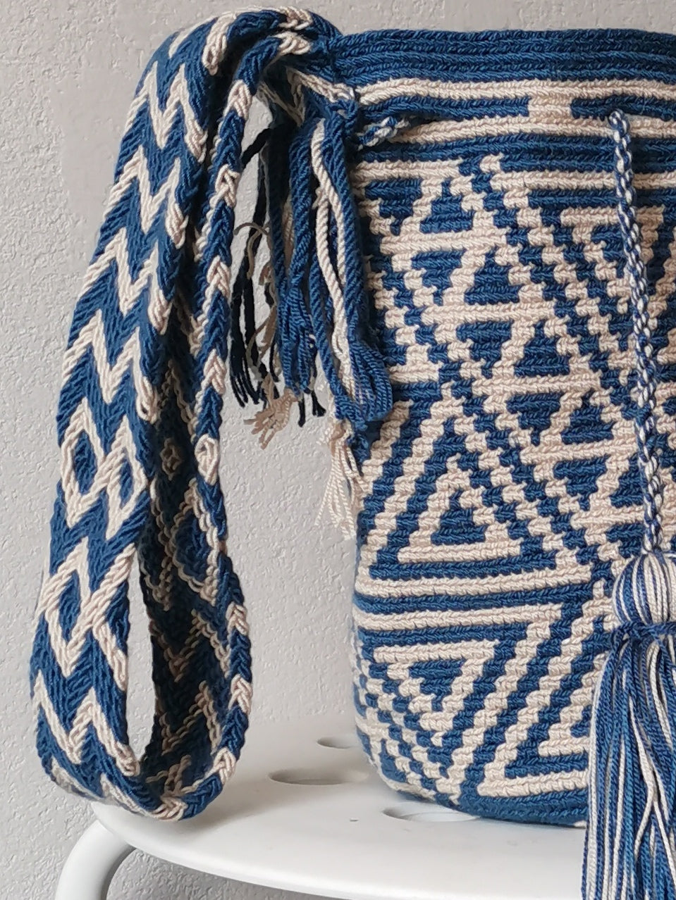 Borsa mochila a tracolla M blu denim e beige