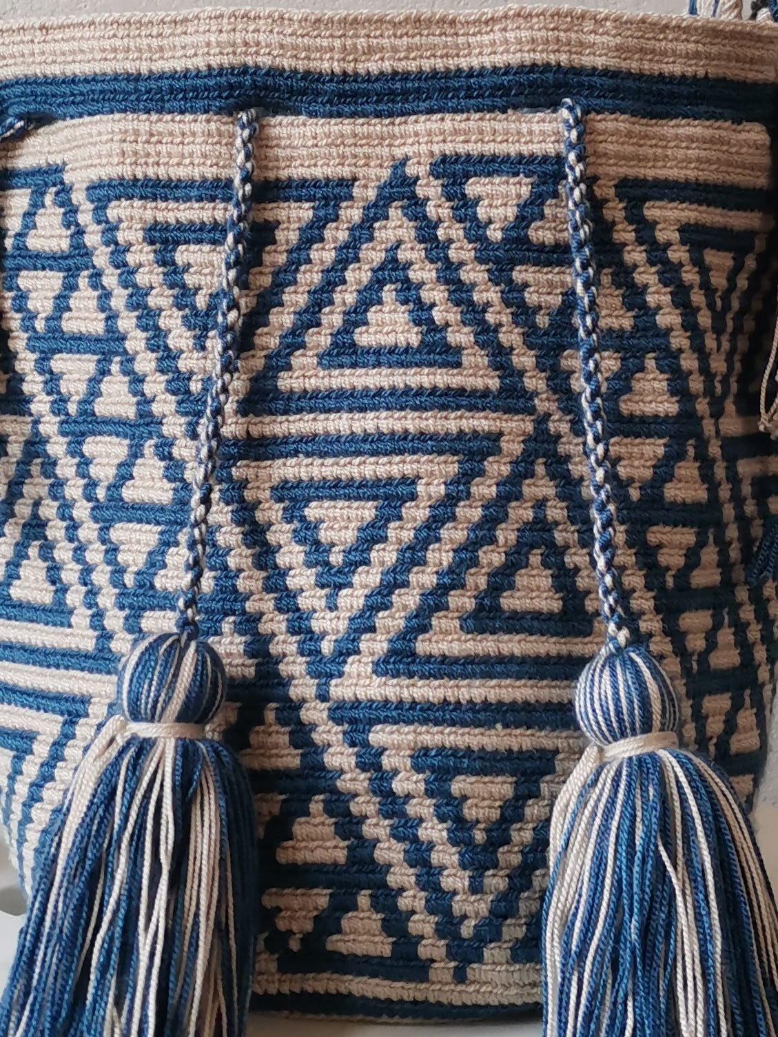 Borsa mochila a tracolla M beige e blu denim