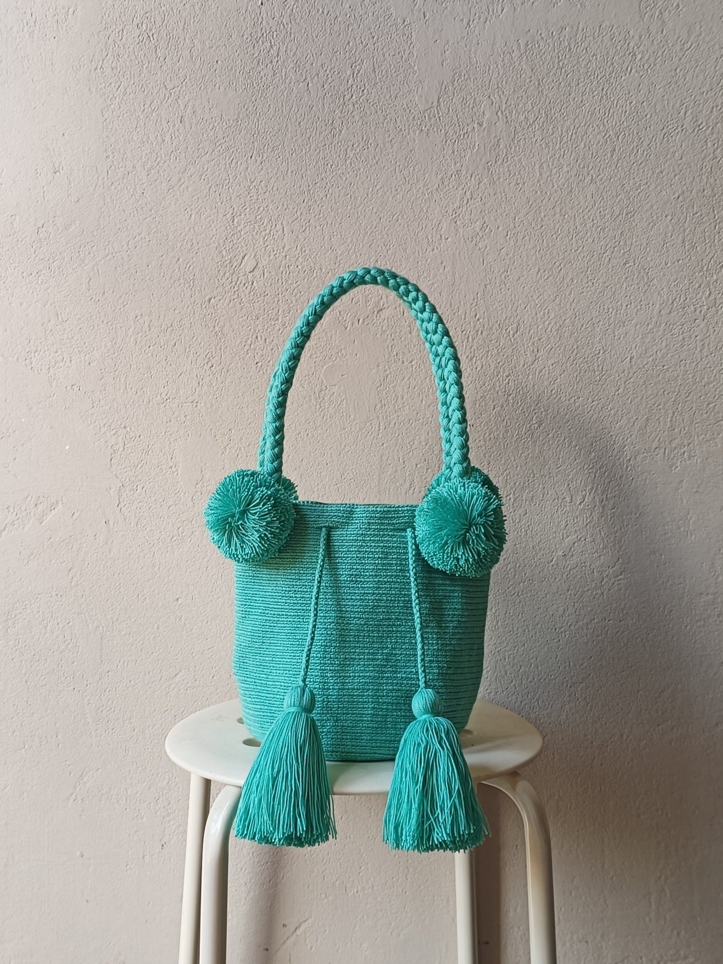 Borsa mochila a mano S/M monocolore azzurro Tiffany
