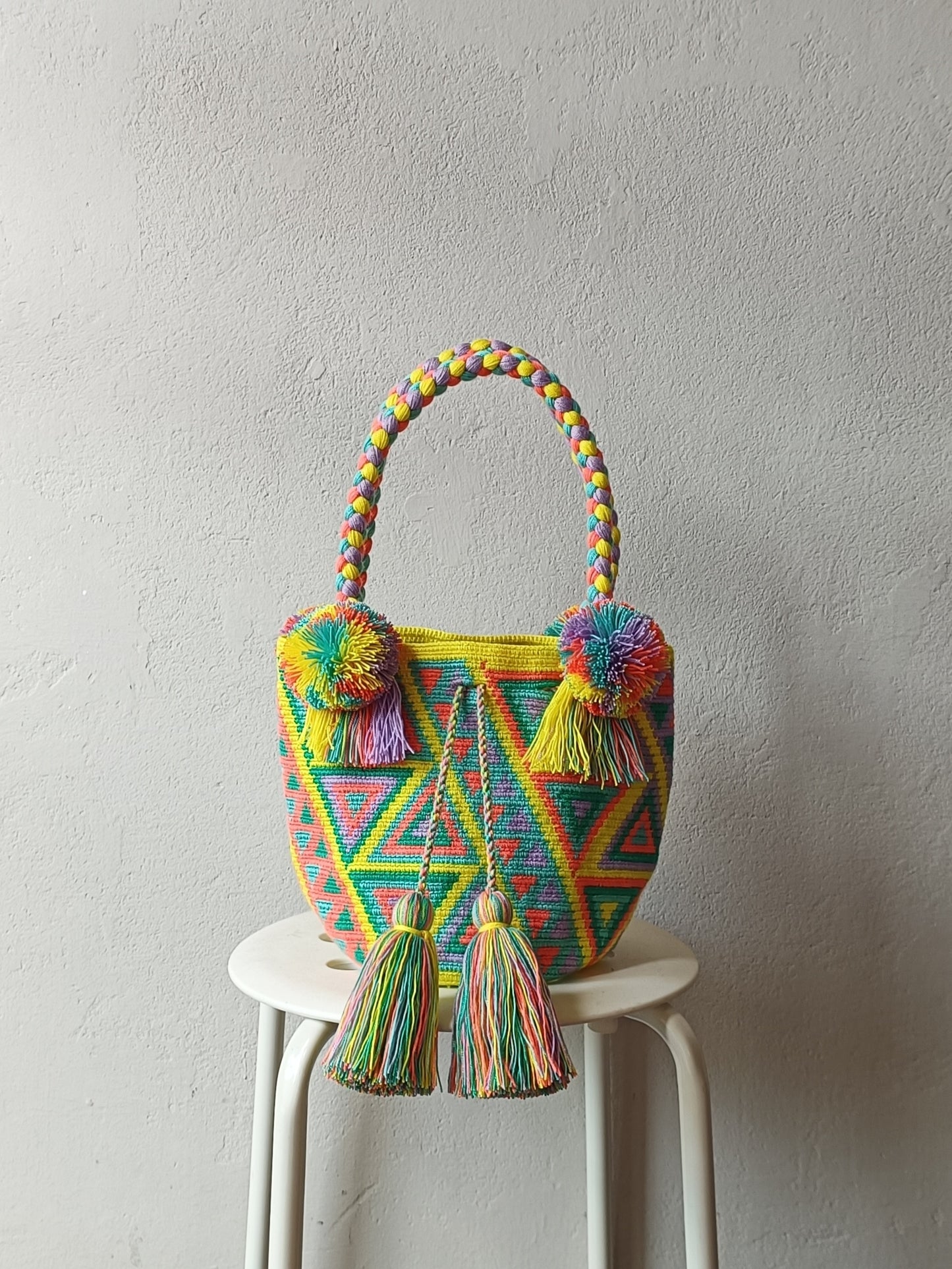 Sac à main mochila M jaune et bleu clair