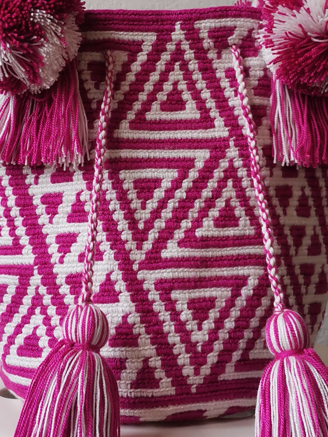 Borsa mochila a mano M bianco e rosa ciclamino