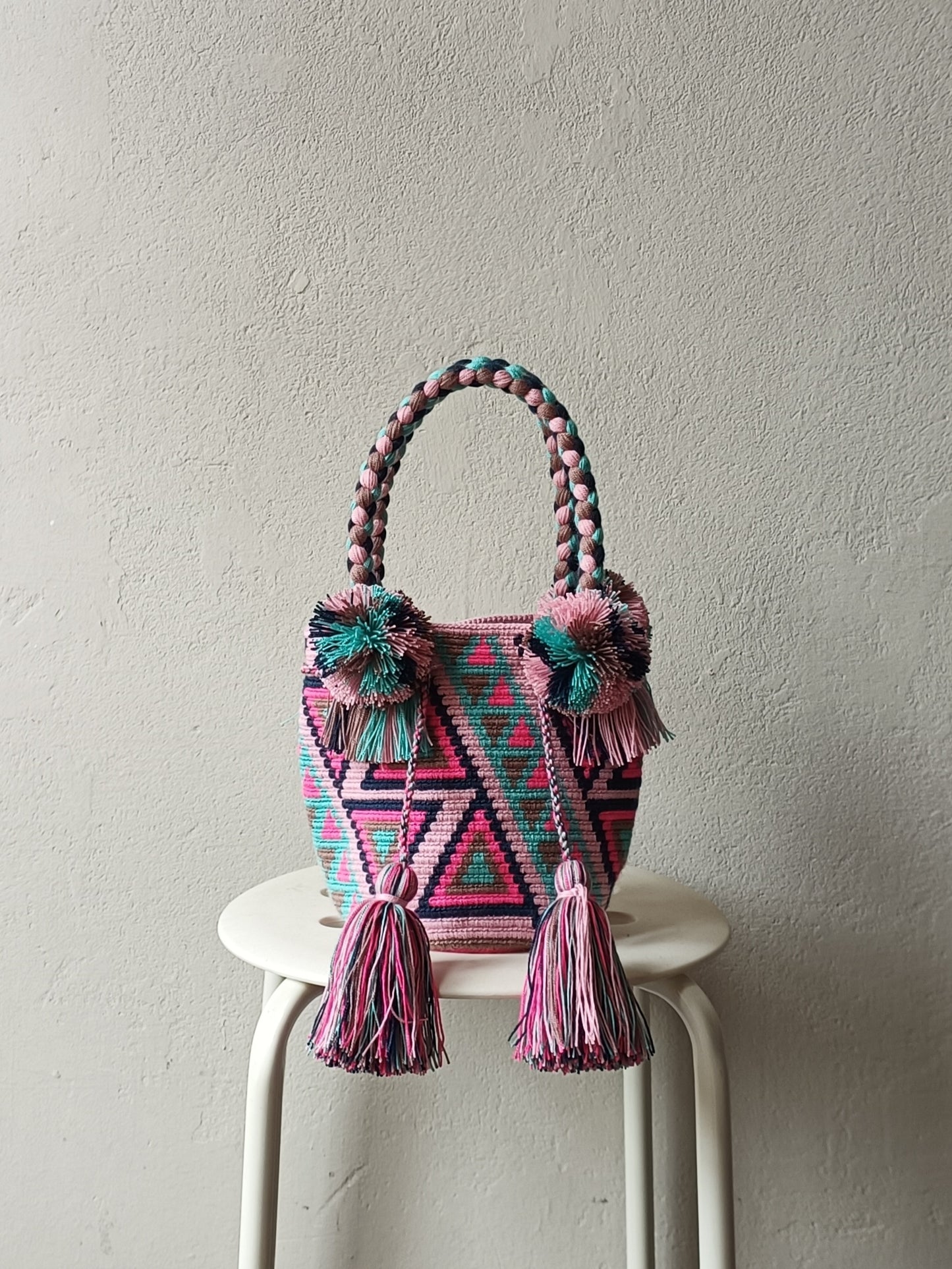 Borsa mochila a mano S rosa e blu