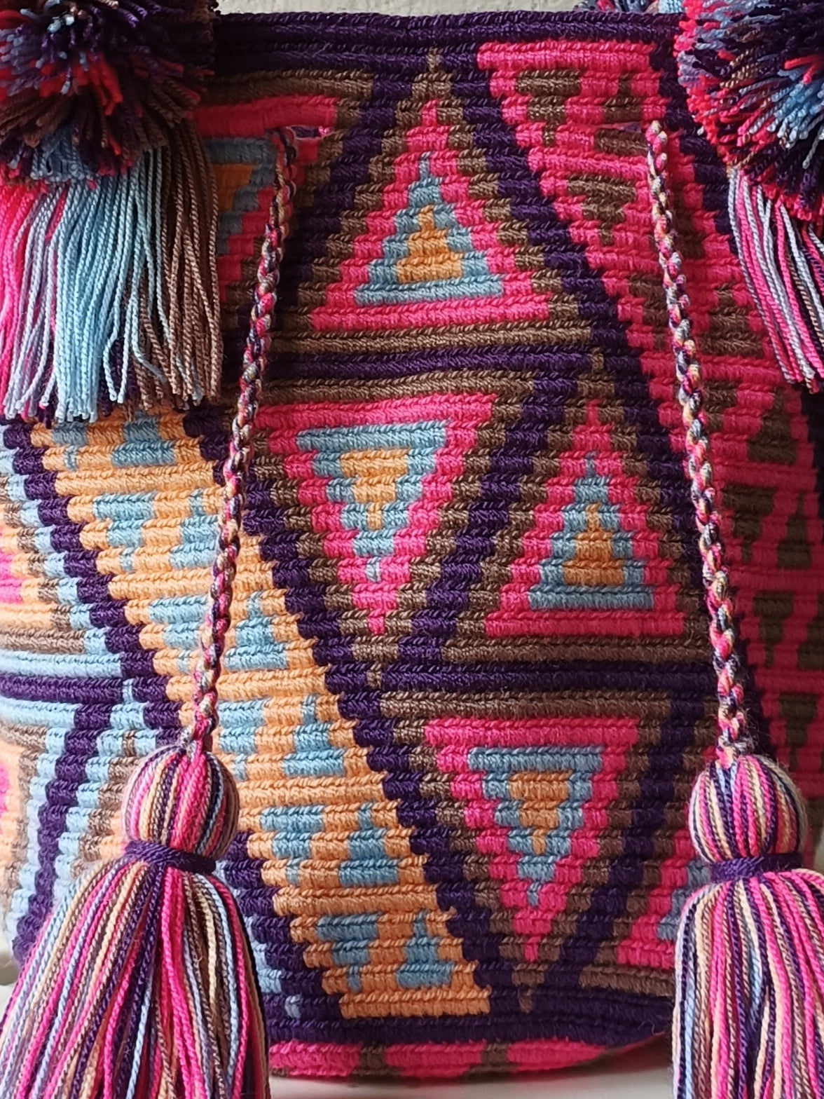 Borsa mochila a mano M rosa e celeste