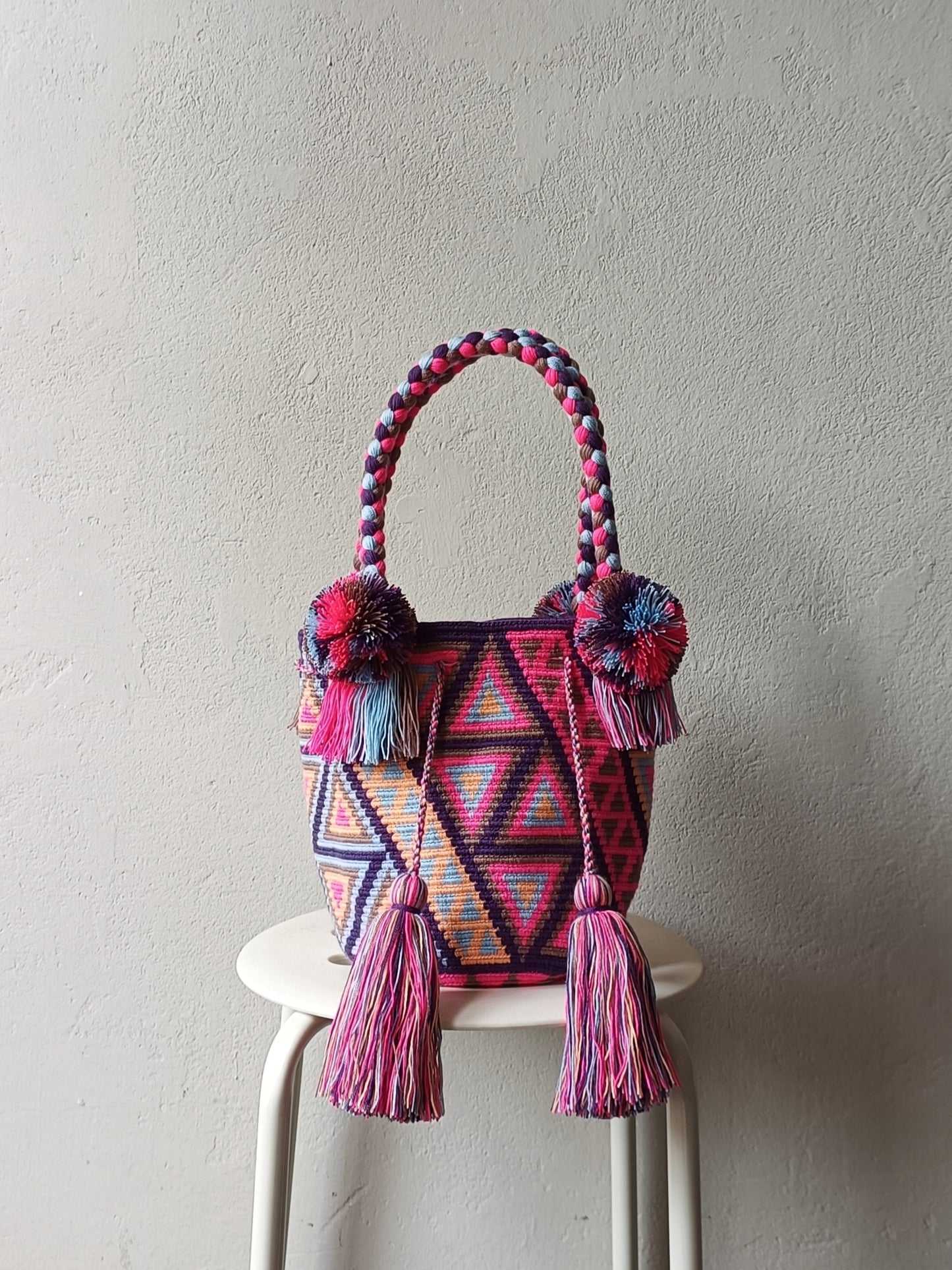 Borsa mochila a mano M rosa e celeste