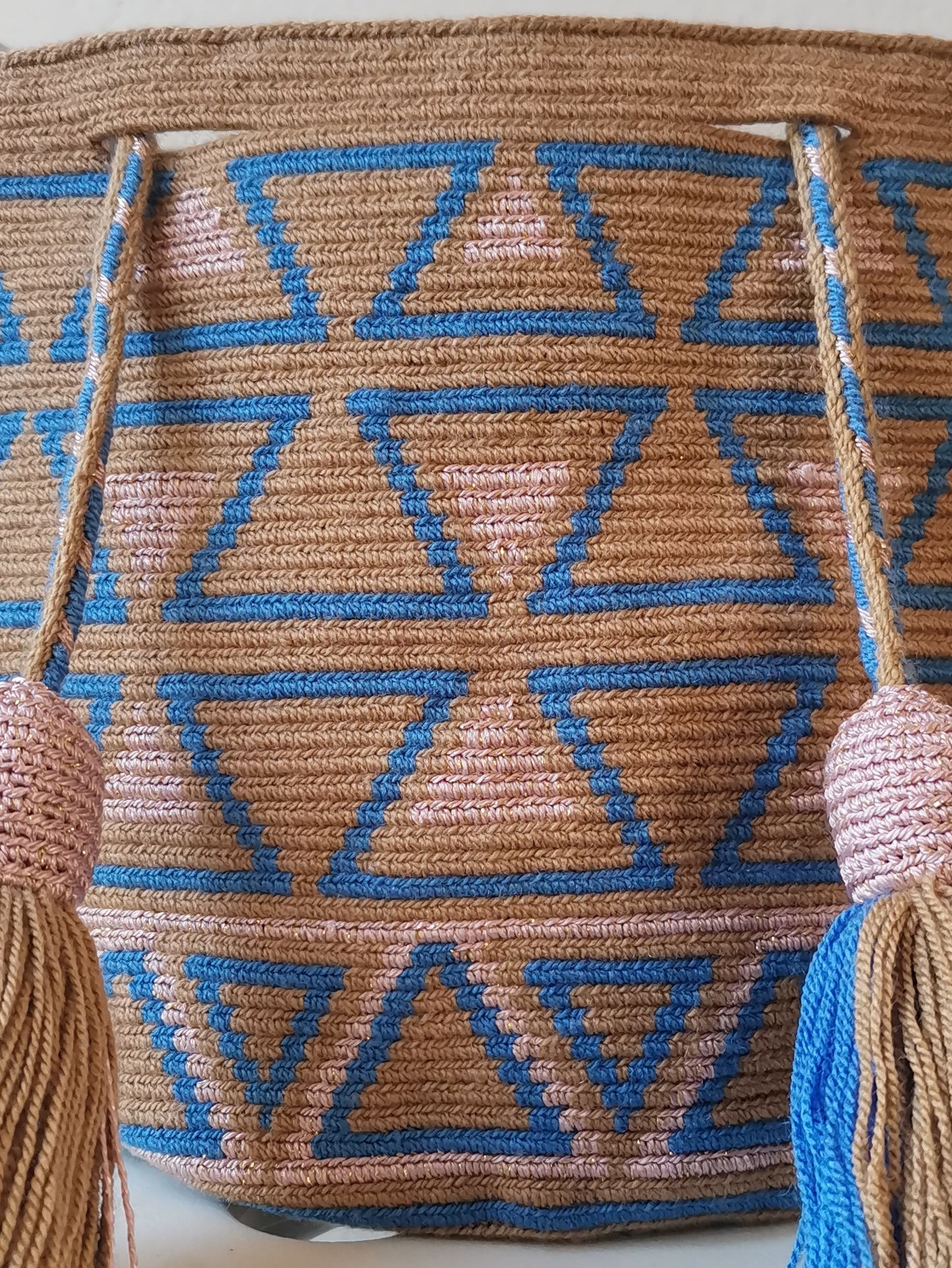 Beige and blue M mochila shoulder bag