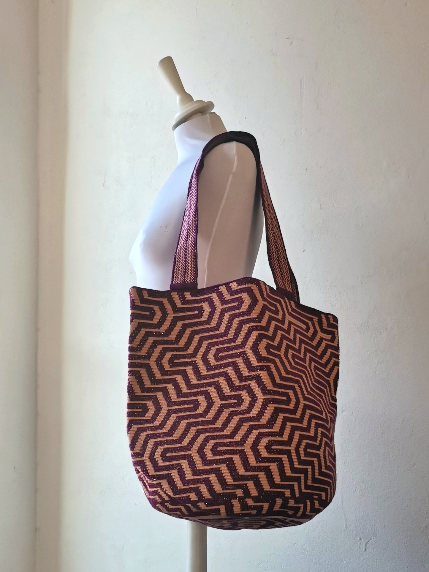 Borsa mochila a spalla XL vinaccia e beige