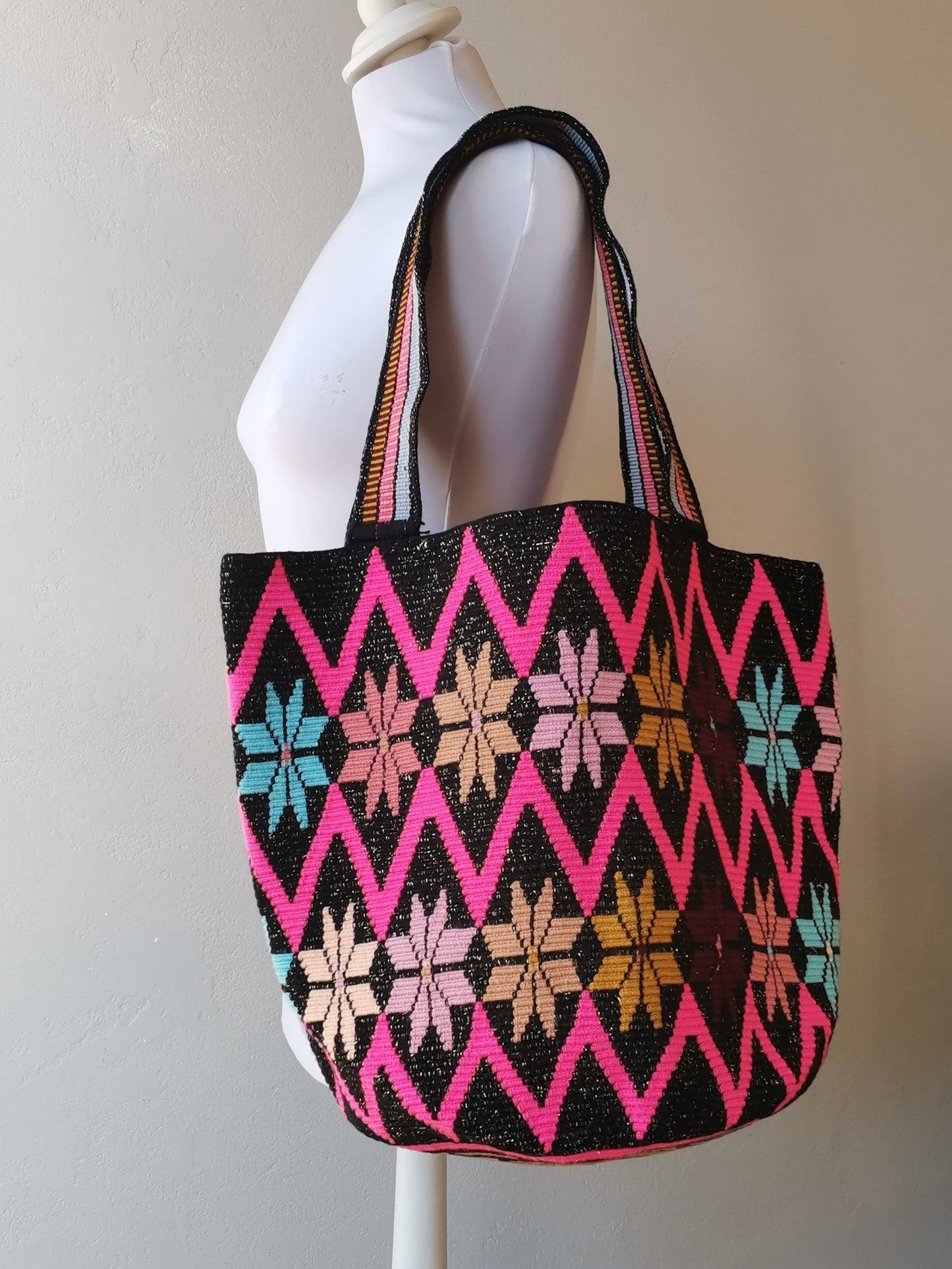 Borsa mochila a spalla XL nera e rosa