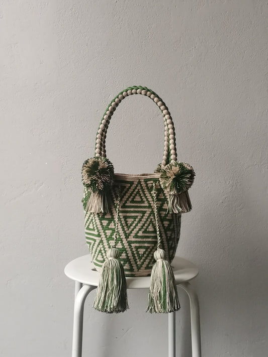 Mochila handbag M beige and green
