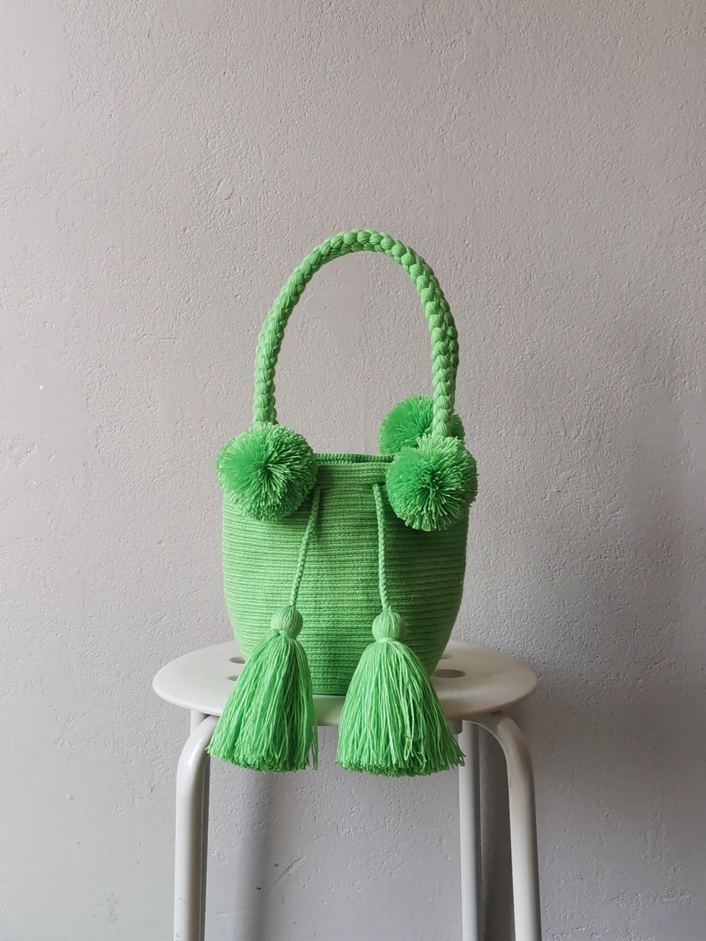 Borsa mochila a mano S monocolore verde fluo