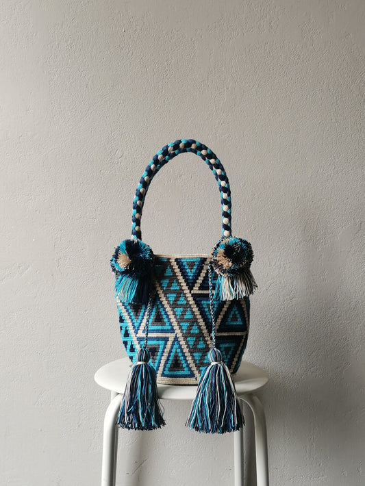 Beige and blue M mochila handbag
