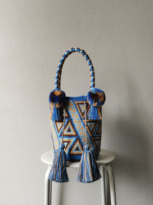 Mochila handbag M in light blue and dove grey