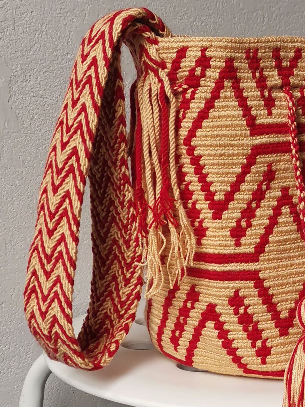 Borsa mochila a tracolla M/L beige e rosso mattone