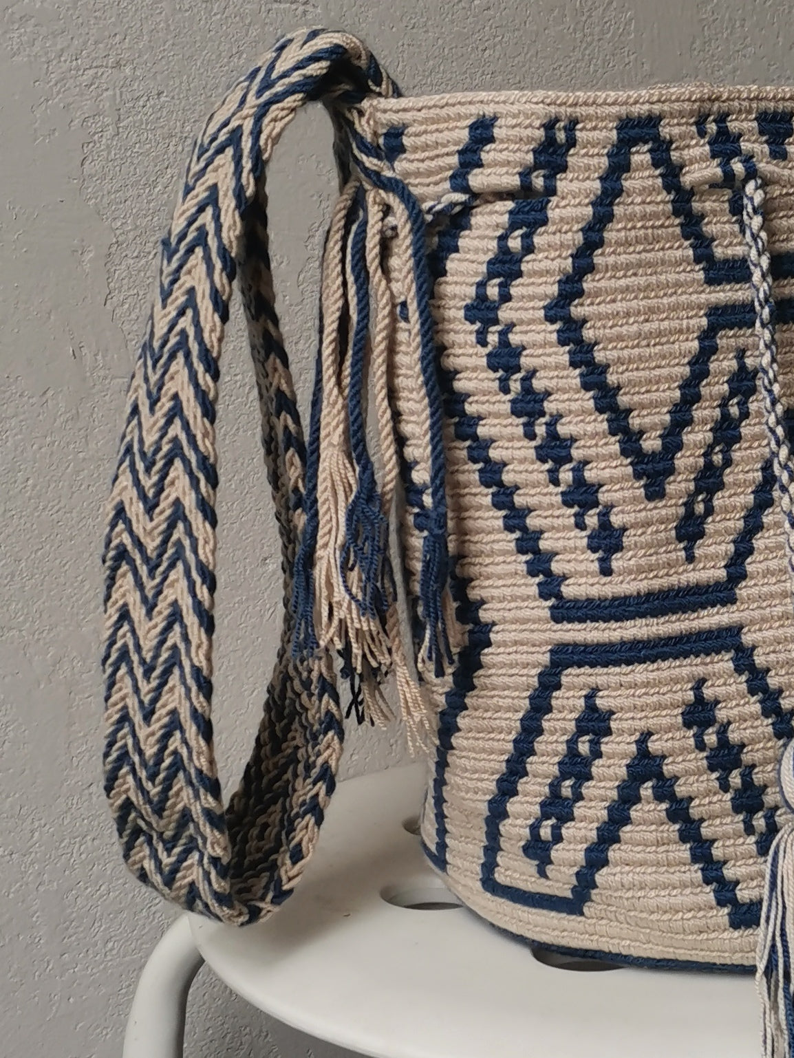 Borsa mochila a tracolla M/L beige e blu denim