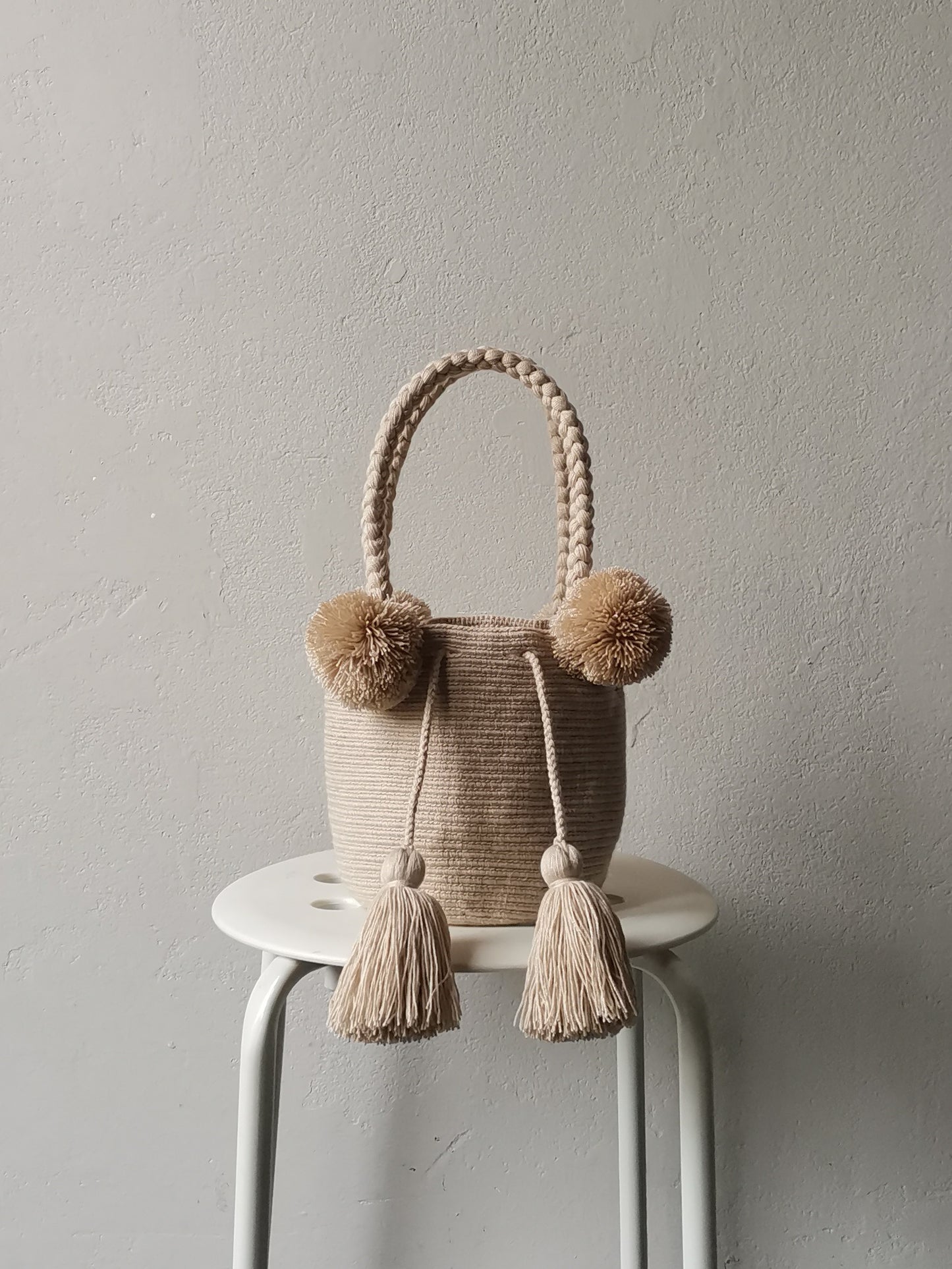 Mochila handbag S single color white sand