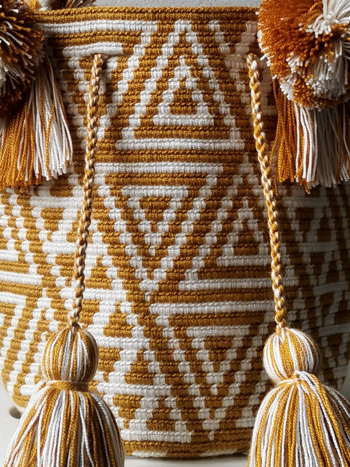 Borsa mochila a mano M giallo senape e bianco