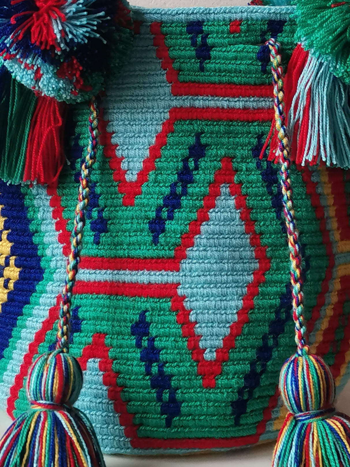 Borsa mochila a mano M celeste e verde smeraldo