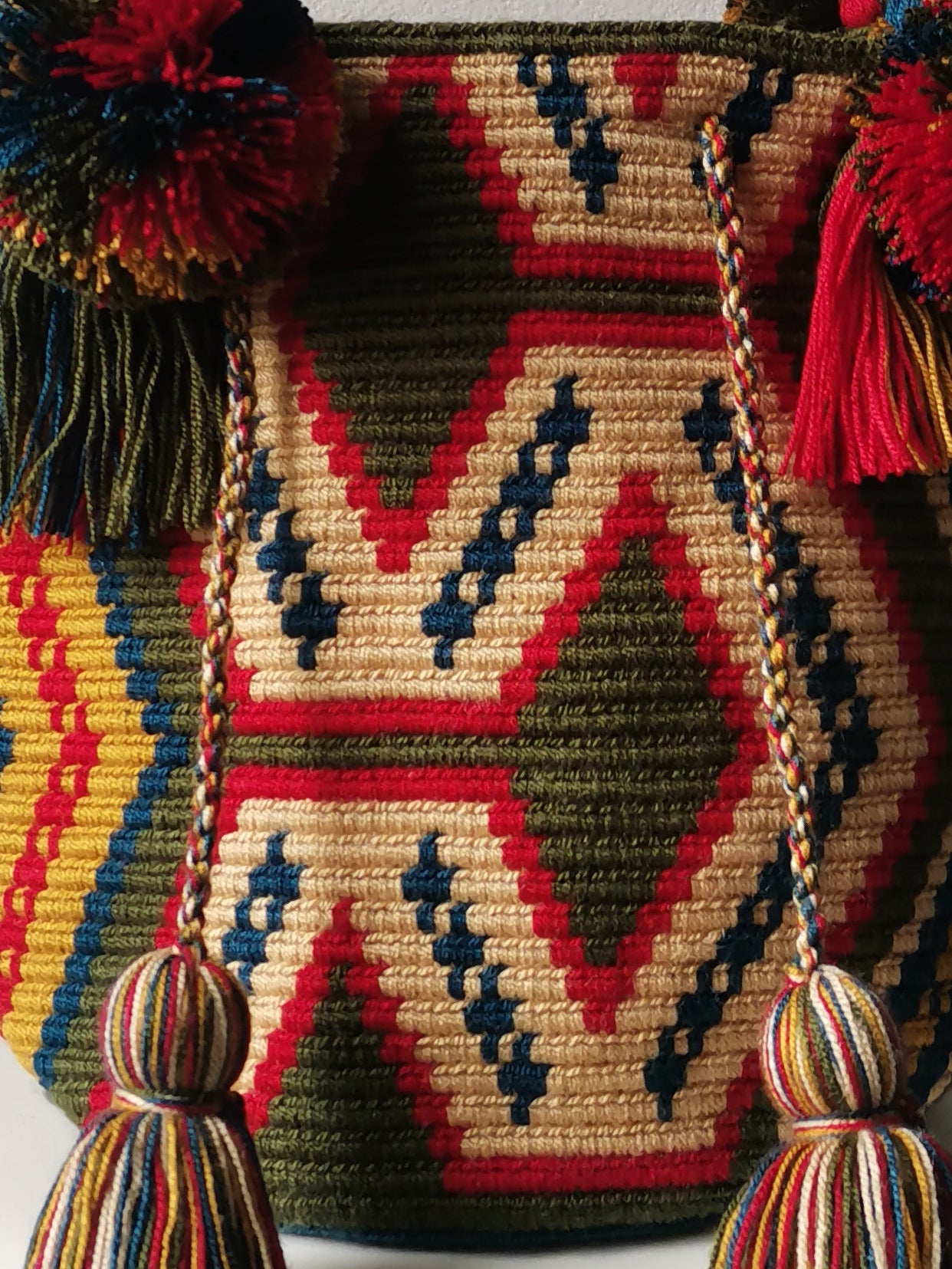 Borsa mochila a mano M verde militare e rosso