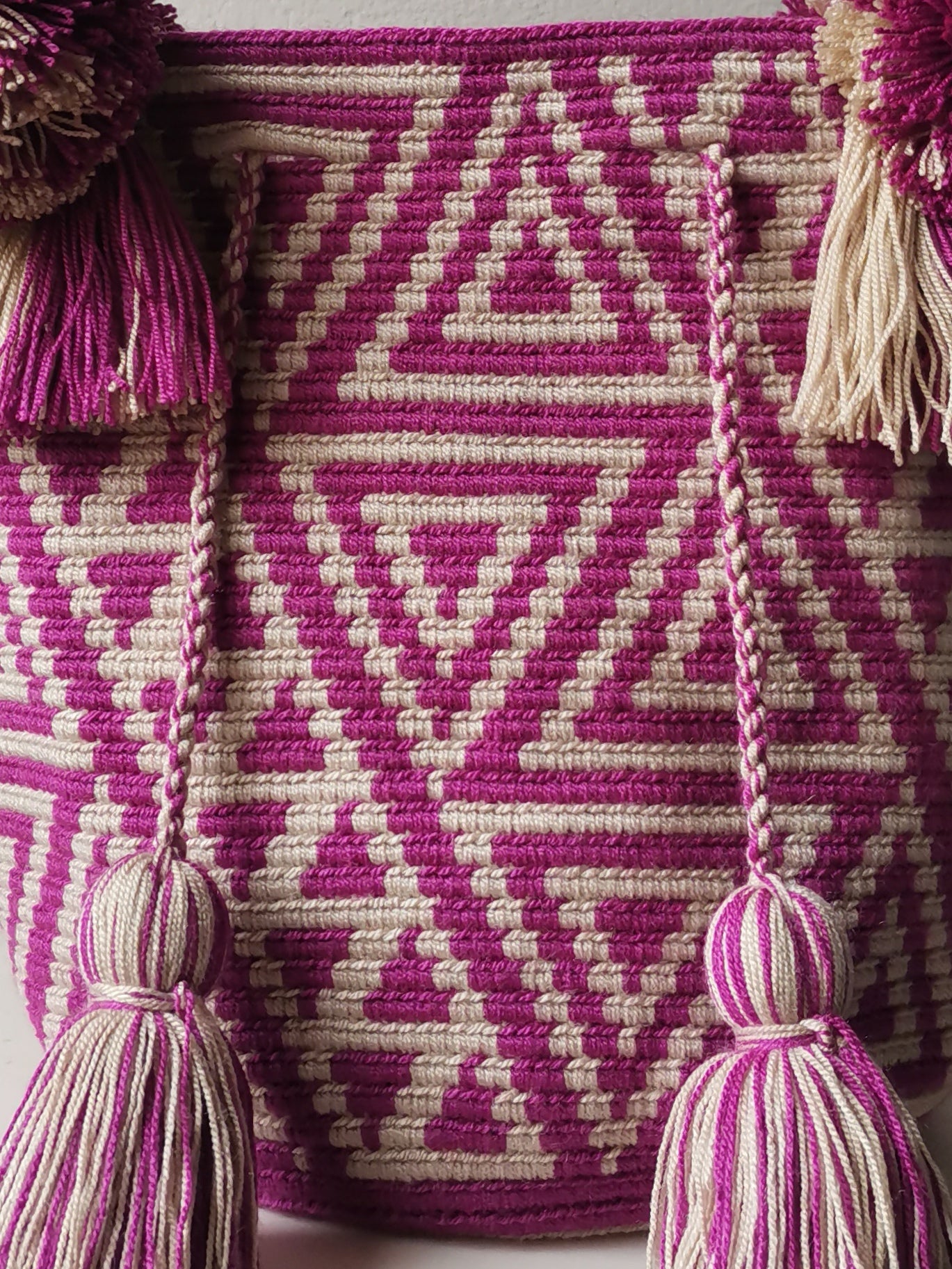 Borsa mochila a mano M lilla scuro e beige