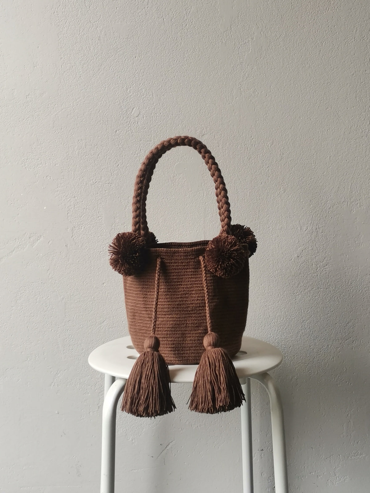 Borsa mochila a mano S monocolore cioccolato al latte