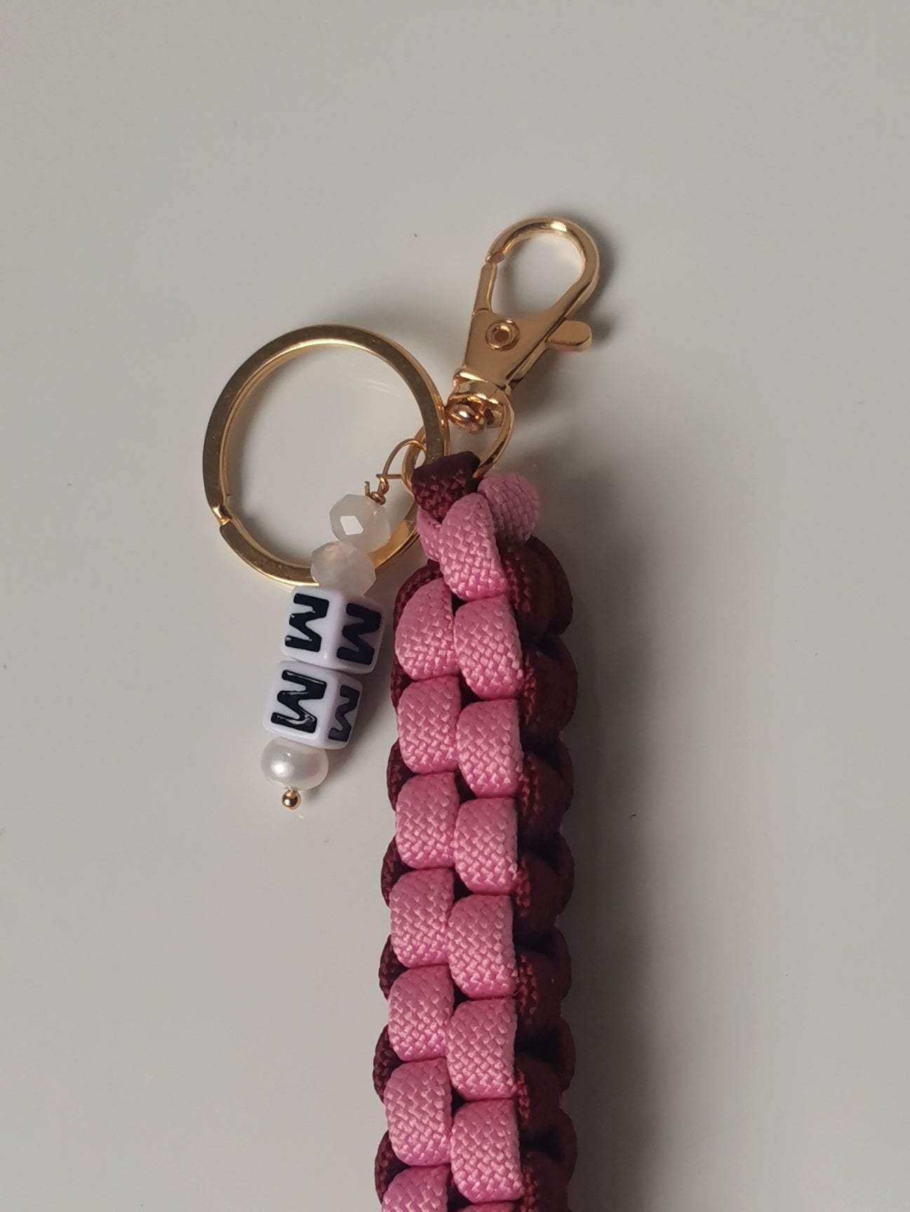 Bag charm with bow light pink and bordeaux