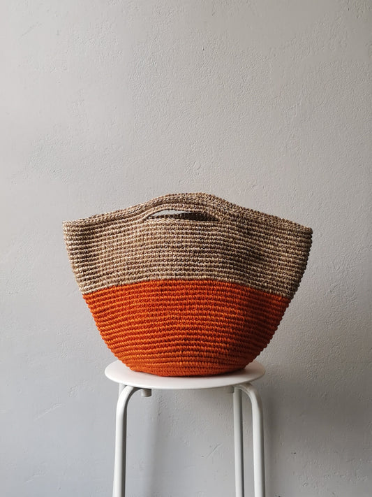 Tramae basket bag L beige melange and orange
