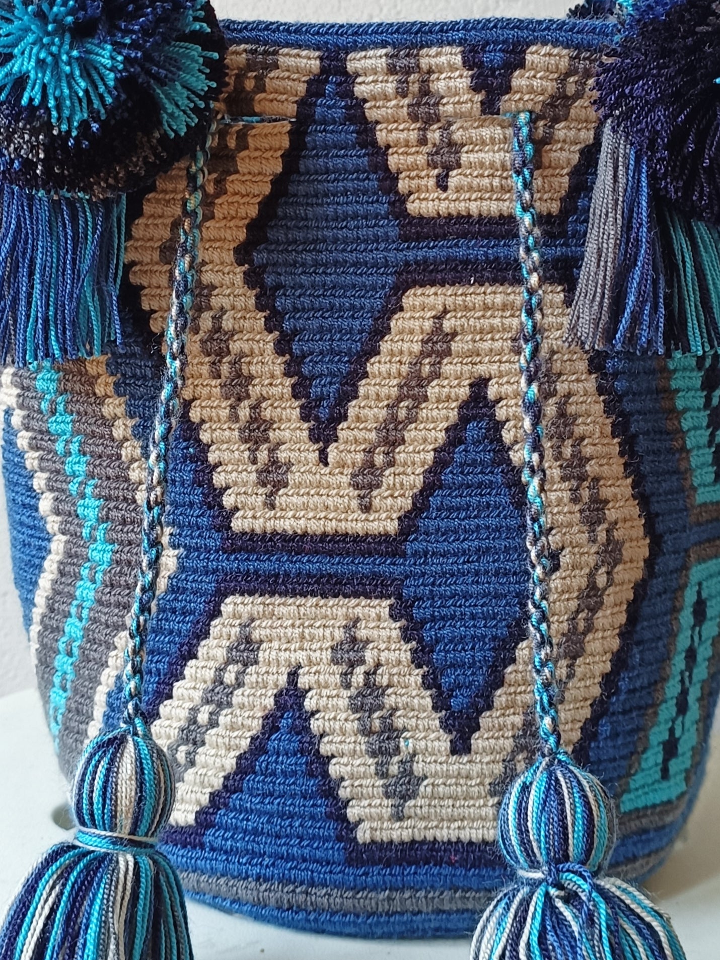 Borsa mochila a mano M blu e grigia