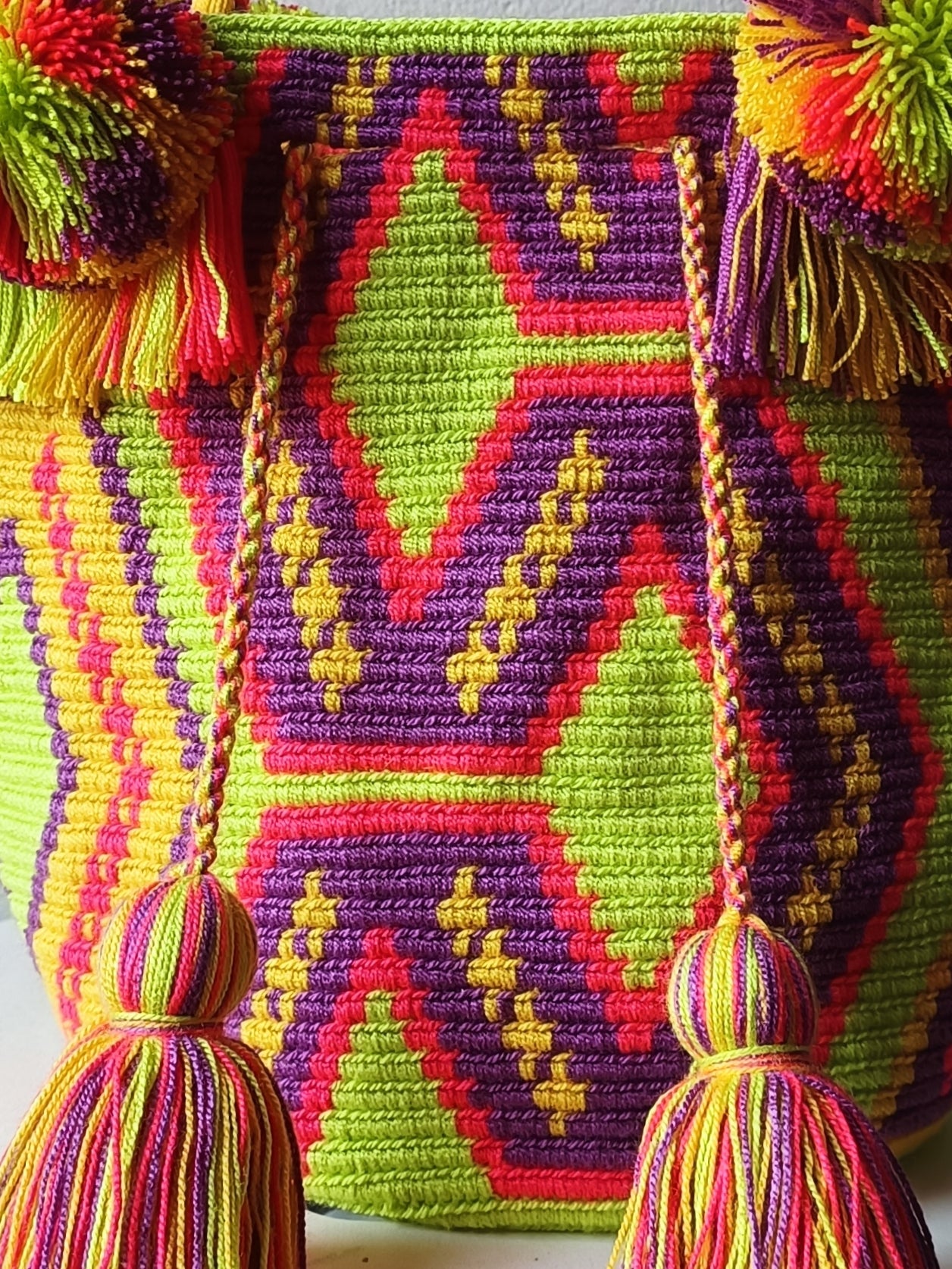 Sac à main mochila M vert citron et orange-fuchsia