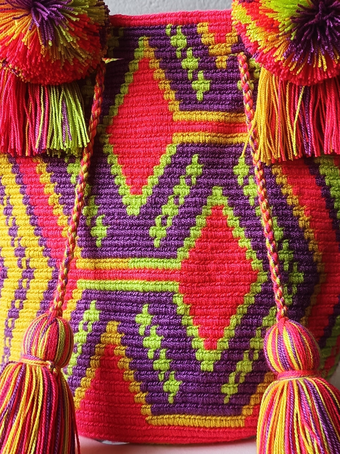 Borsa mochila a mano M arancione-fuchsia e lilla scuro