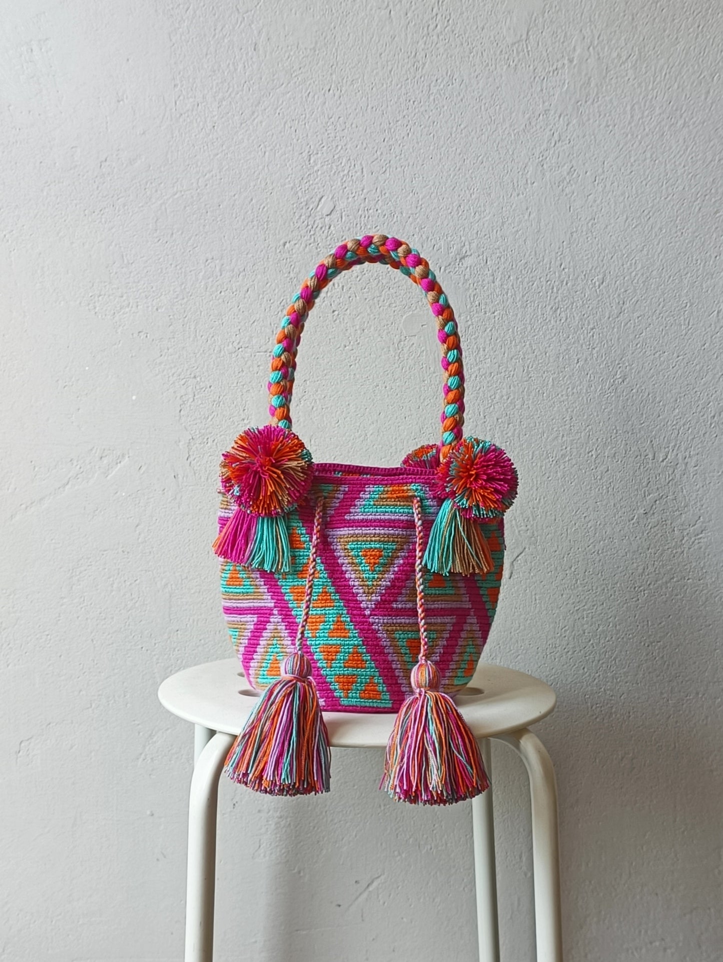 Mochila handbag S cyclamen pink and light blue