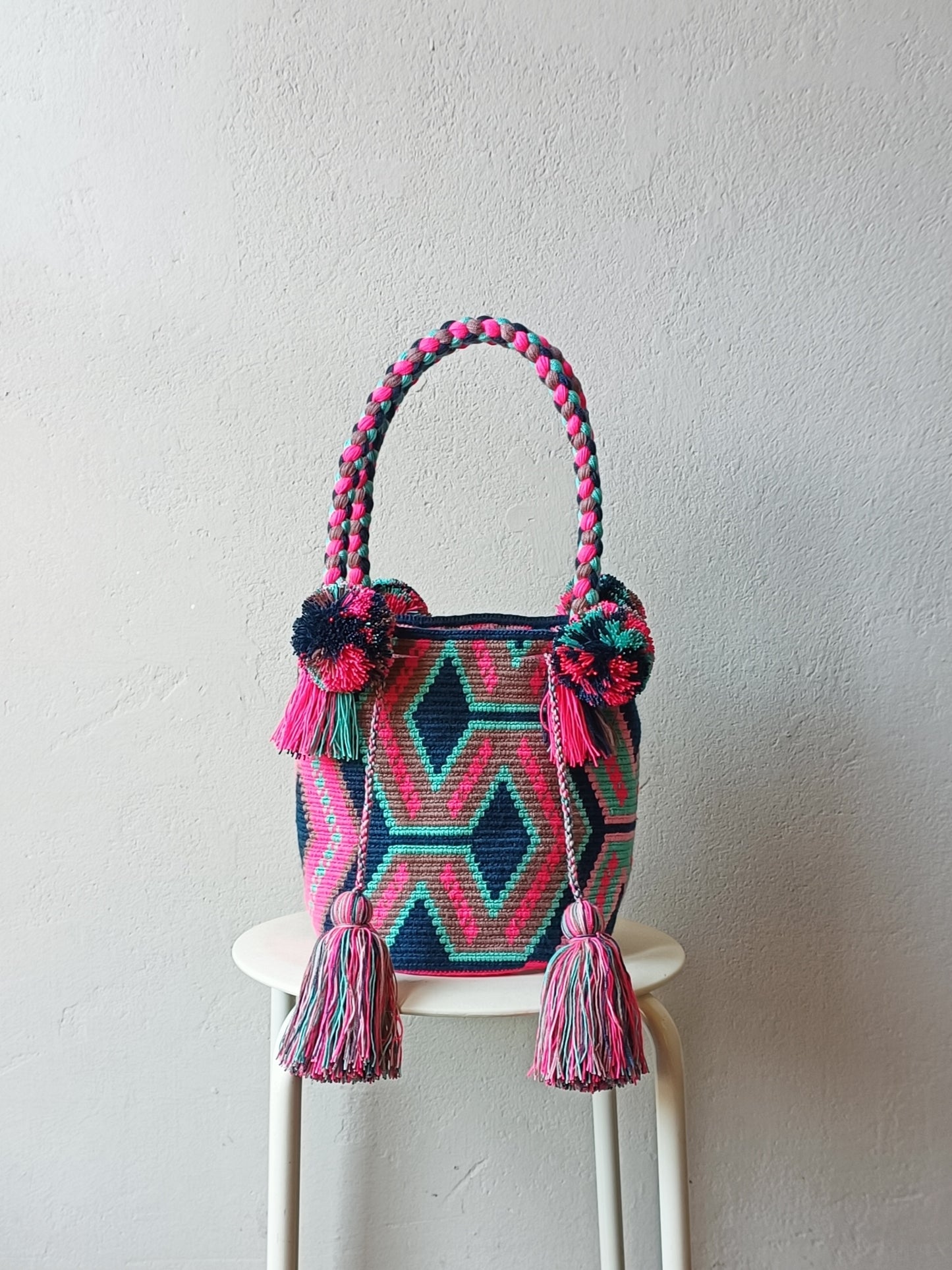 Sac à main mochila M bleu et rose vif