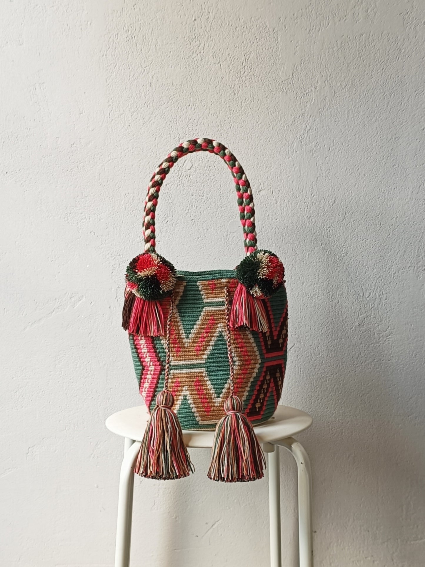 SAMPLE - Mochila handbag M military green and dark pink