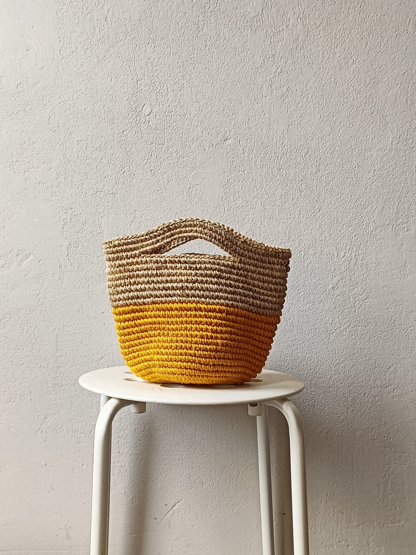 Borsa cesto Tramae S beige melange e giallo