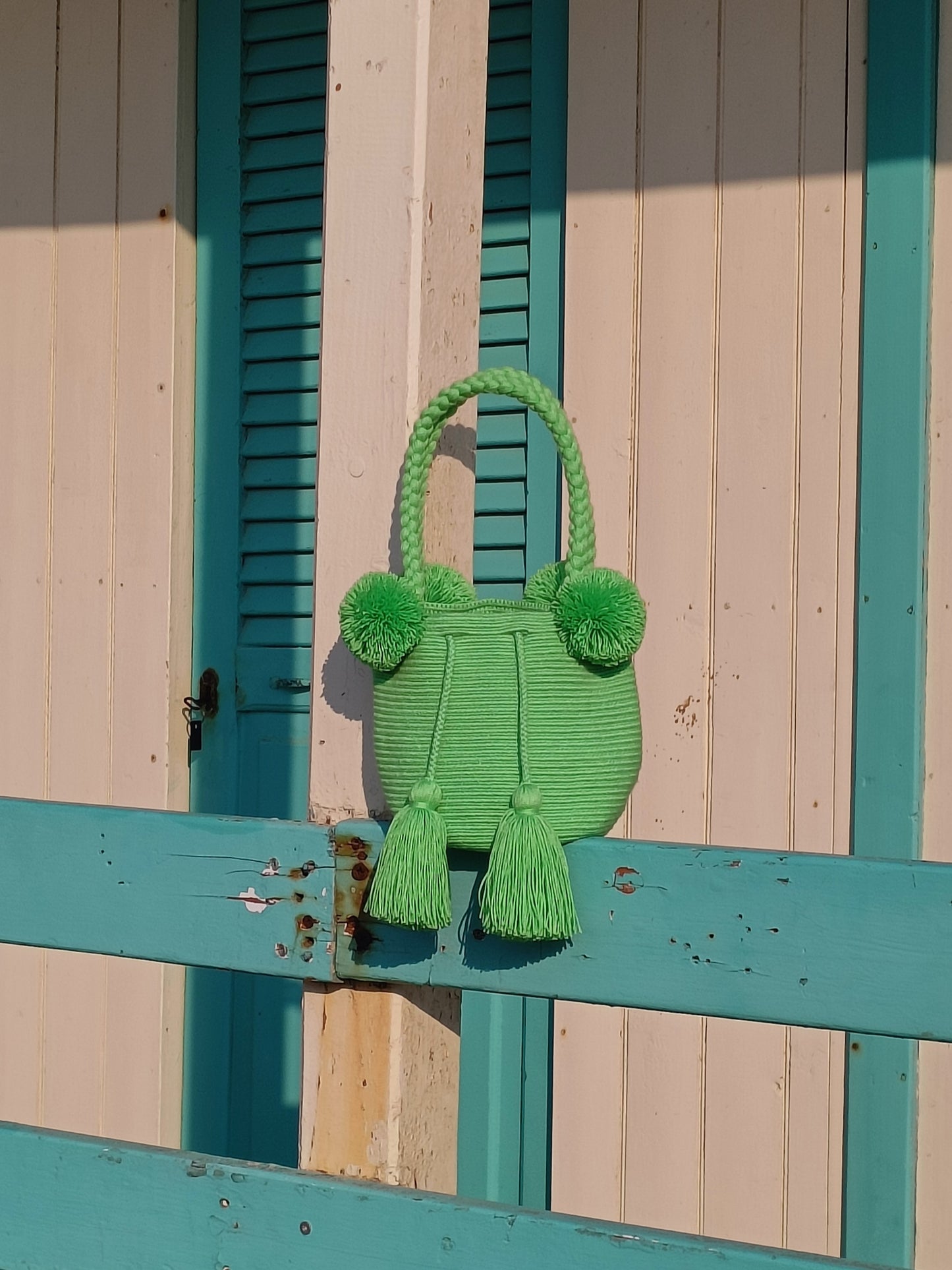 Borsa mochila a mano S monocolore verde fluo