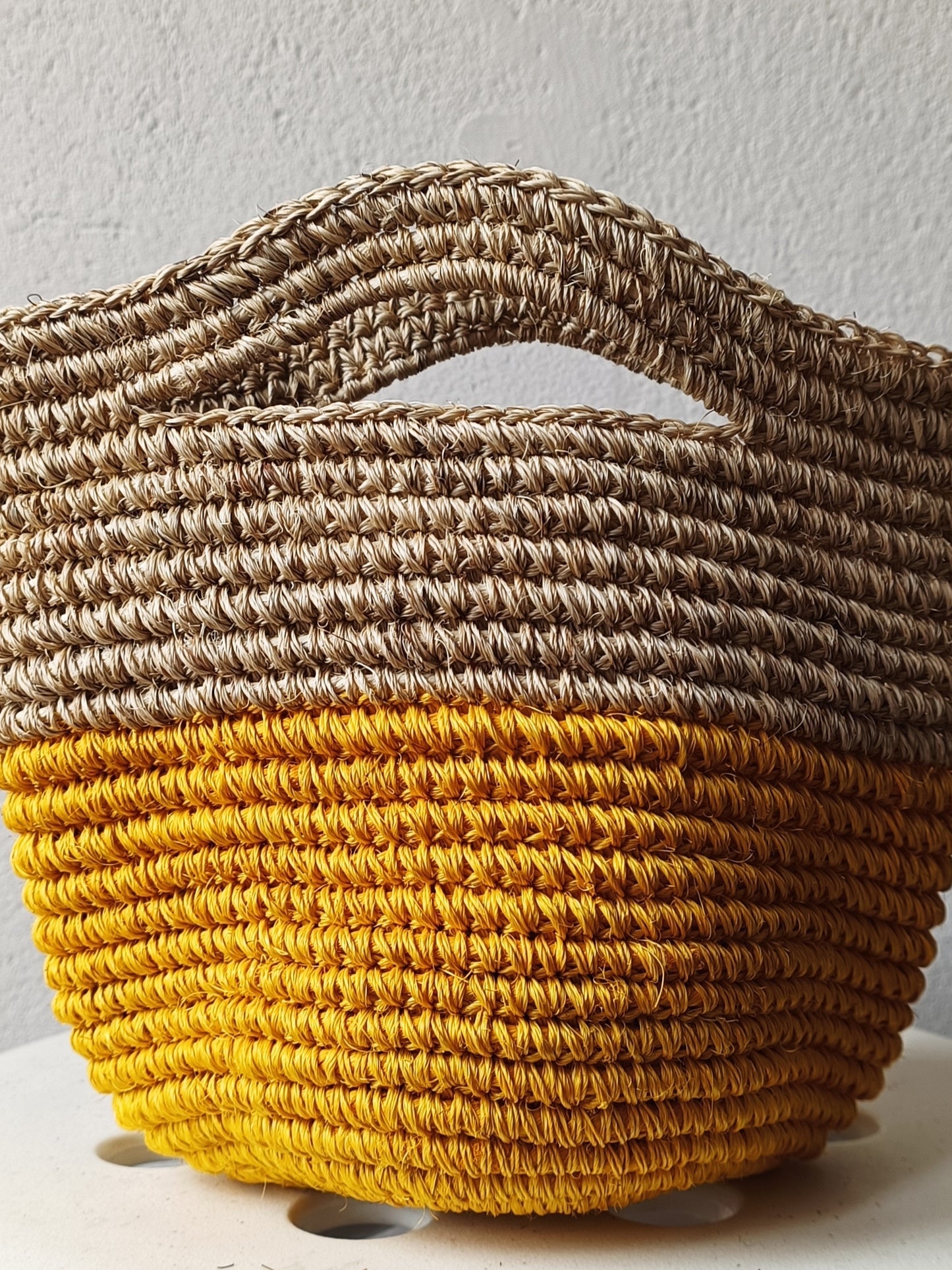 Borsa cesto Tramae S beige melange e giallo