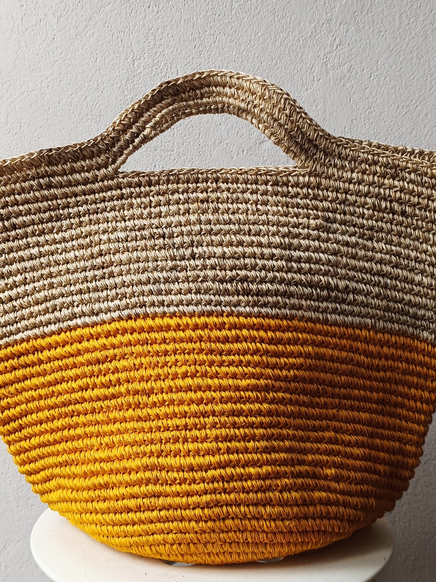 Borsa cesto Tramae XL beige melange e giallo