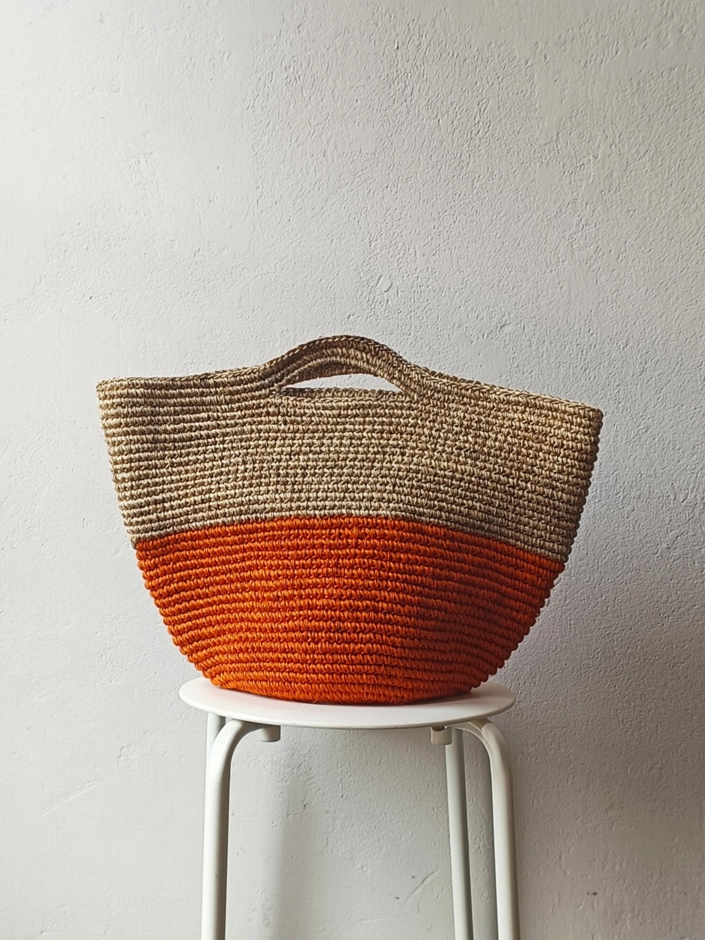Borsa cesto Tramae XL beige melange e arancione