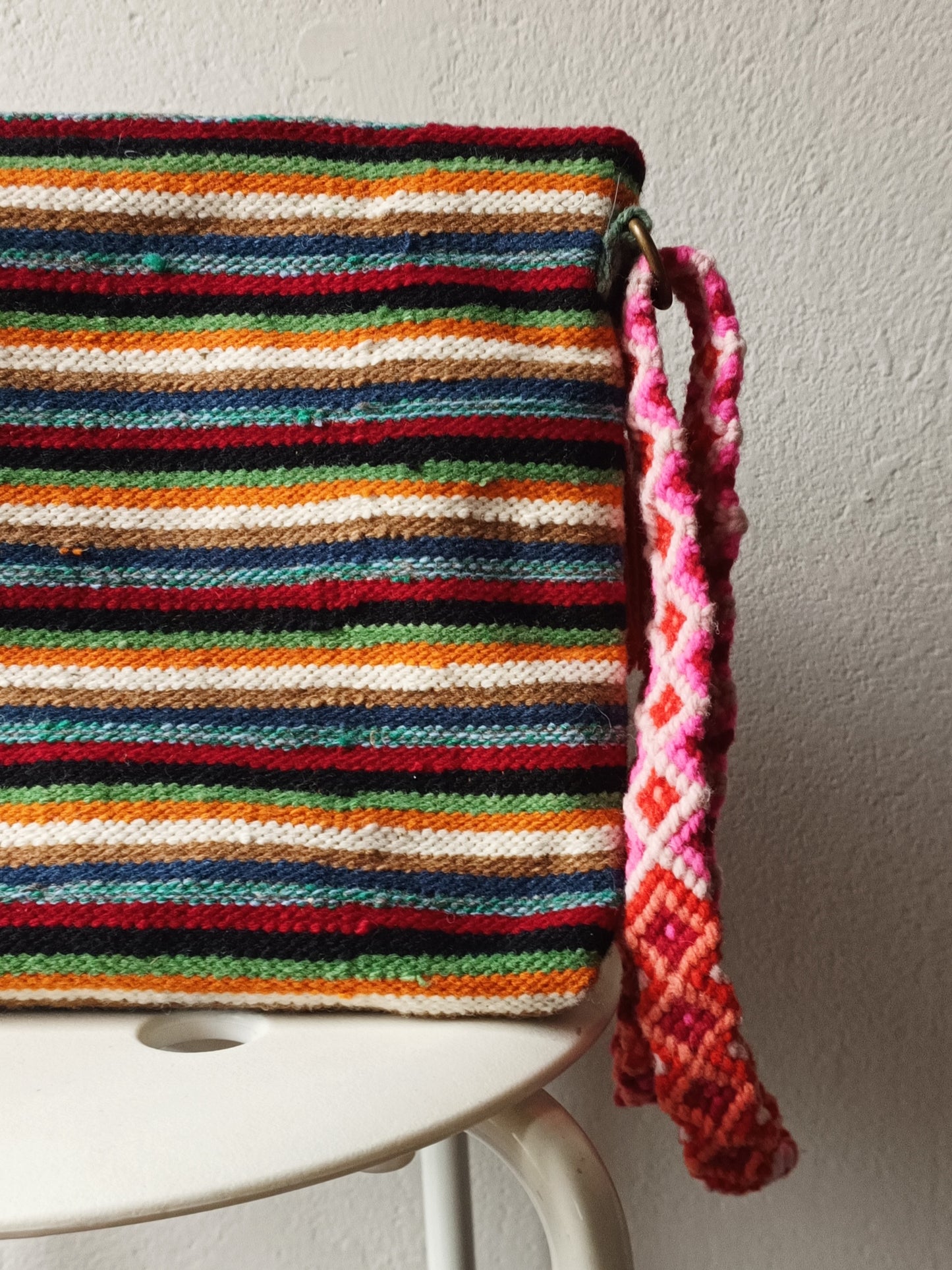 Borsa pochette con tracolla Inka L blu e arancione con quadri