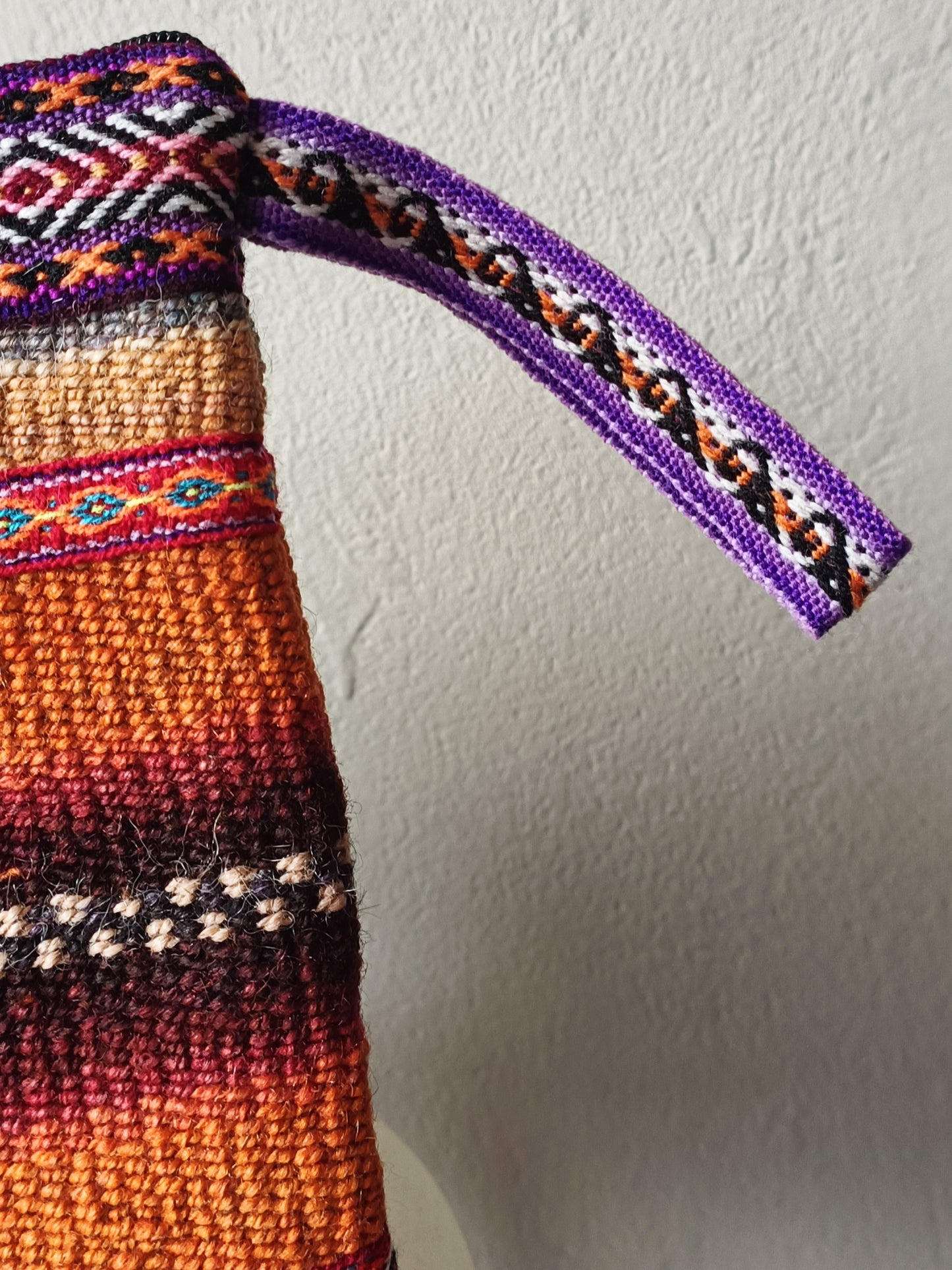 Antique clutch bag with handle L light blue and orange