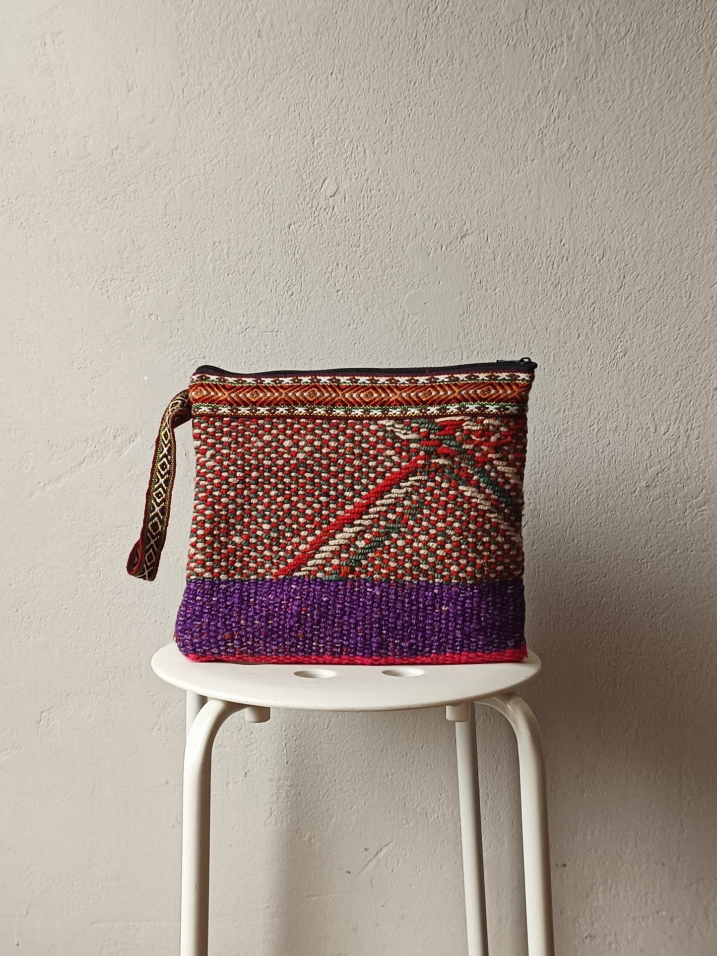 Antique clutch bag with handle L light blue and orange